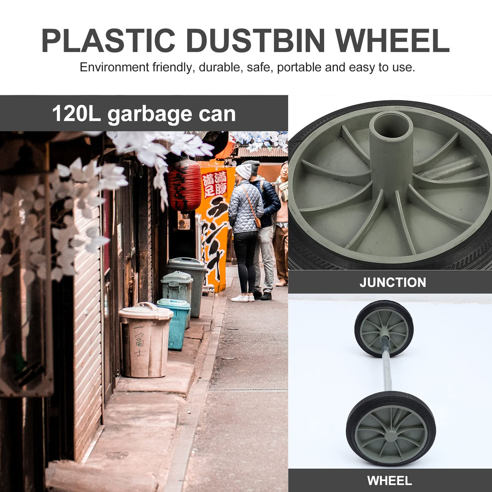 Yardwe Replacement Trash Can Wheels - Hollow Shaft Rubber Garbage Bin Casters for Outdoor Garden, Street & Patio Use - Durable Waste Bin Wheel Parts for Easy Mobility
