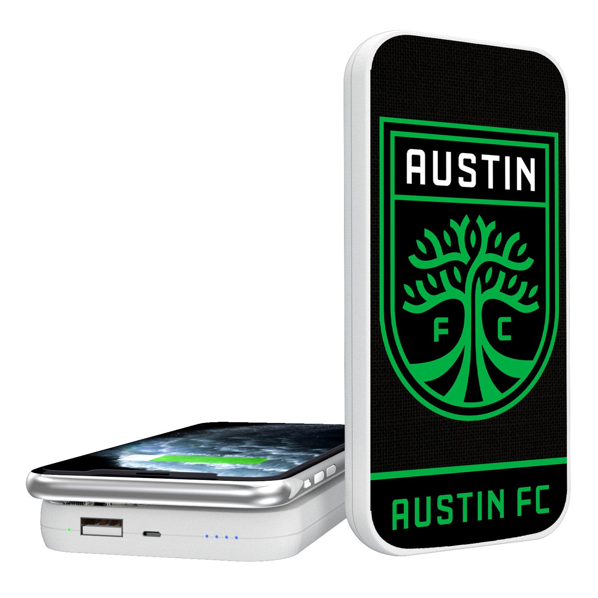 Austin FC Endzone Solid 5000mAh Portable Wireless Charger - Fast Charging Power Bank for iPhone, Samsung & Android - Perfect for Travel, Camping & Game Day