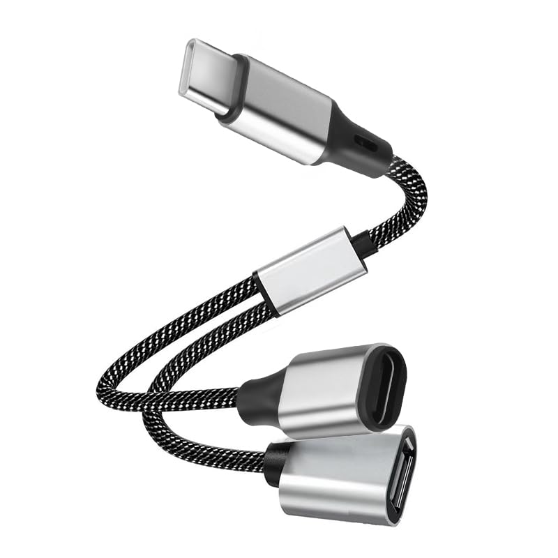 GELRHONR USB C to Dual USB Female Splitter Cable 1 to 2 Adapter - USB C OTG Charging Hub with USB C & USB A Ports - Compatible with Printers, Keyboards, Flash Drives, Laptops, LED Lights (0.3M) - Perfect for Office, Home & Travel Charging Solutions