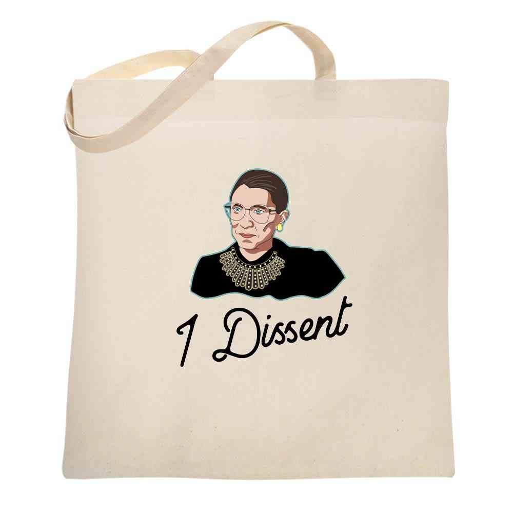 I Dissent RBG Shirt Supreme Court Justice Liberal Tote Bag - 15x15 Inches Large Canvas Bag for Women, Political Statement, Protest March, Book Club & Everyday Use