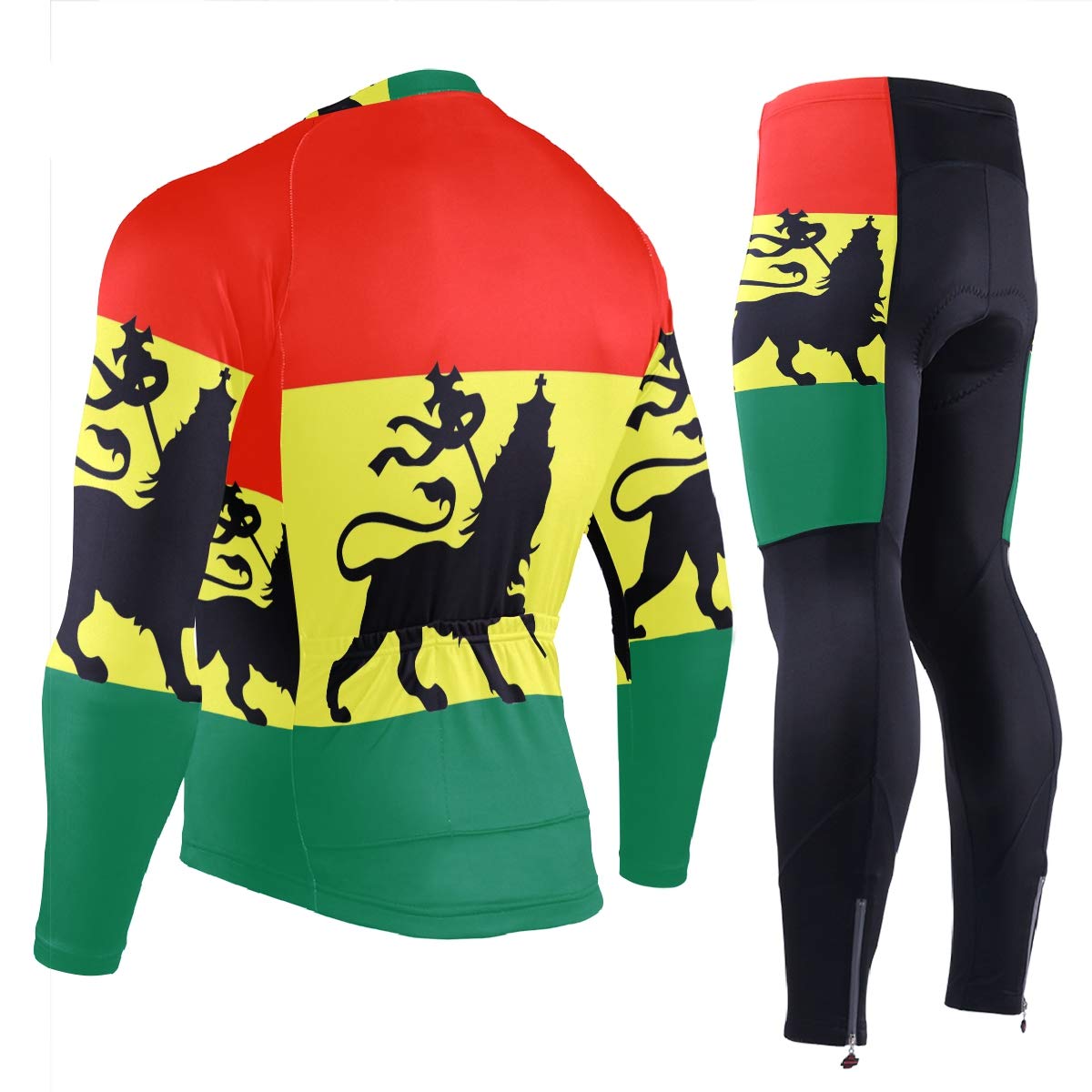 Oklahoma State Flag Men's Cycling Jersey & Padded Bike Pants Set - Long Sleeve Full Zip Quick-Dry Bicycle Clothing for Road Cycling & Outdoor Training