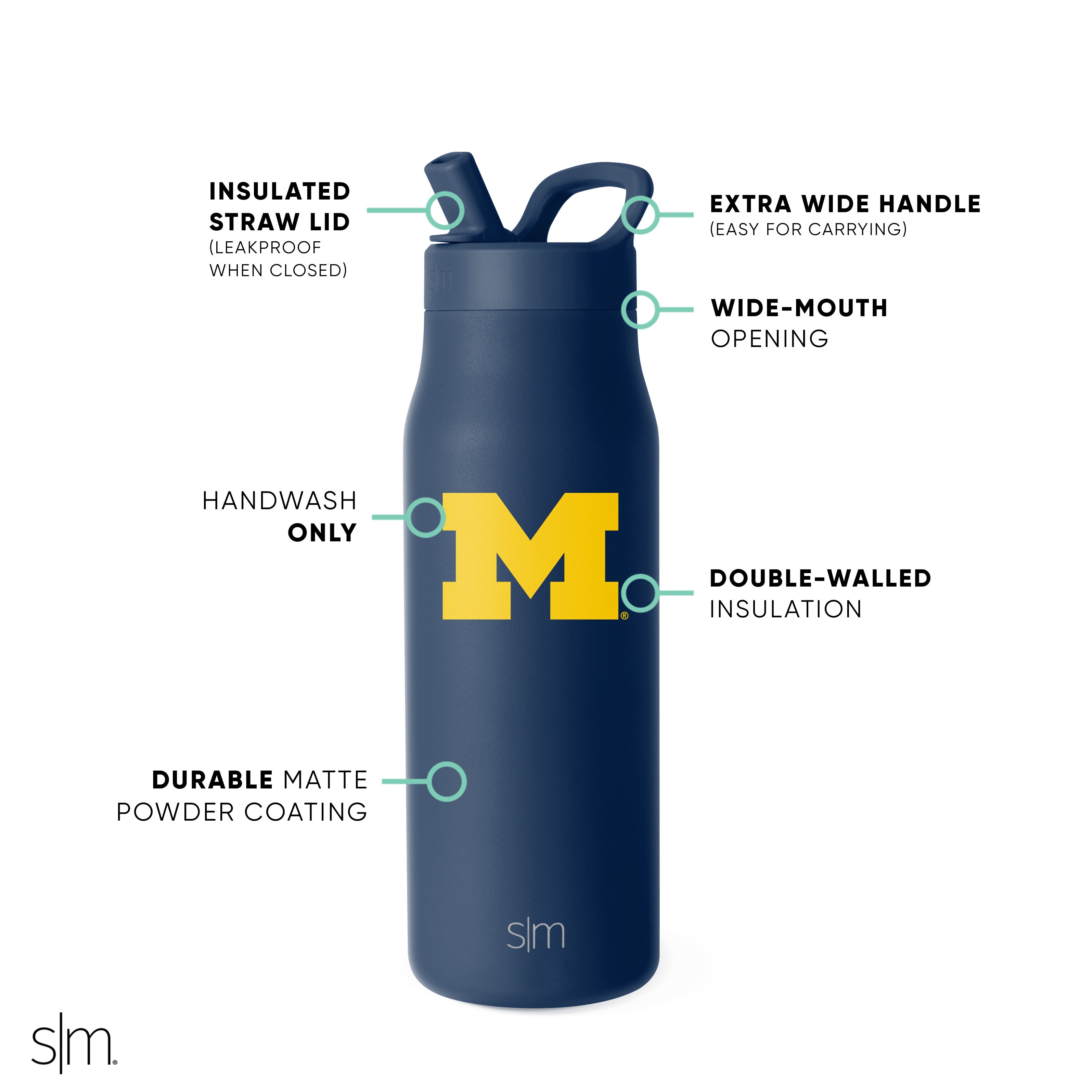 Insulated Stainless Steel Tumbler with Manual Straw Lid - 20oz College Themed Water Bottle for School, Gym, and Outdoor Activities