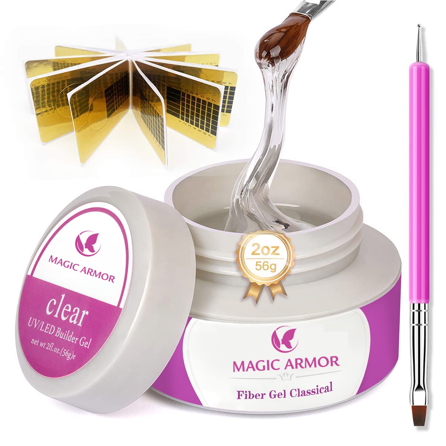 Builder Nail Gels - 56g Clear Nail Strengthening Gel for Professional Manicures | Nail Art Kit with Gel Polish, Nail Forms & Brush | Perfect for Salon, Home DIY & Nail Extensions
