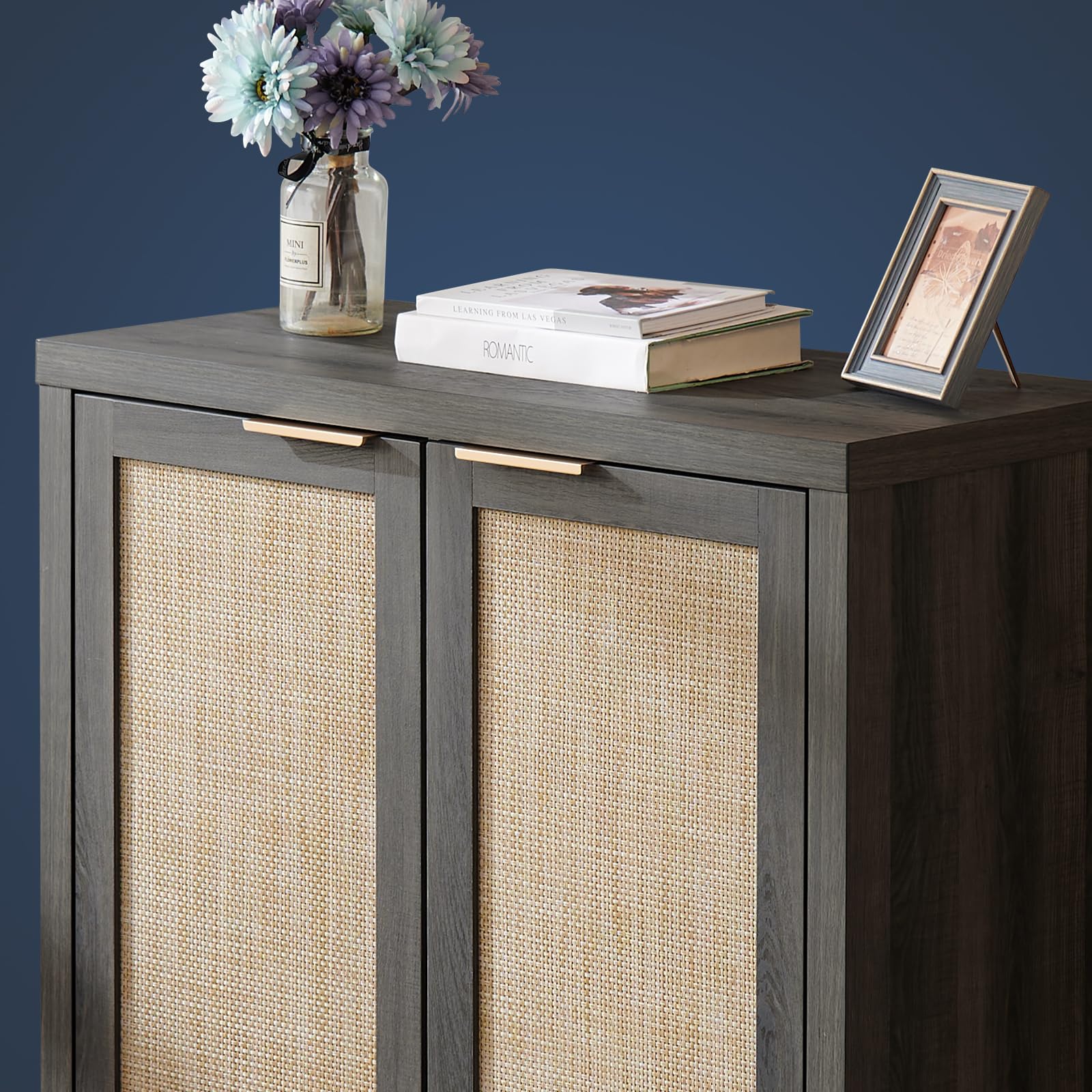 Hampstead Storage Sideboard Cabinet with Rattan Doors & Adjustable Shelves - Buffet Kitchen Cabinet, Cupboard Console for Living Room, Dining Room & Entryway Storage Solution