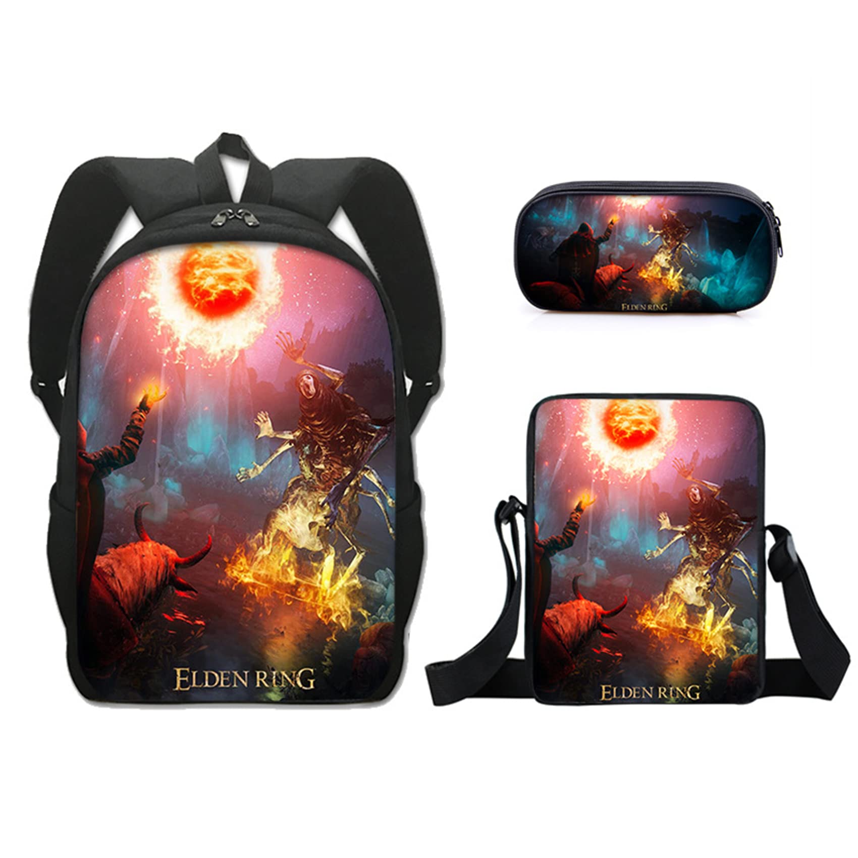 Bootfu Kids Elden Ring Backpack Set - Lightweight Waterproof School Bookbag with Shoulder Bag & Pencil Case for Travel, Gaming Conventions & Daily Use