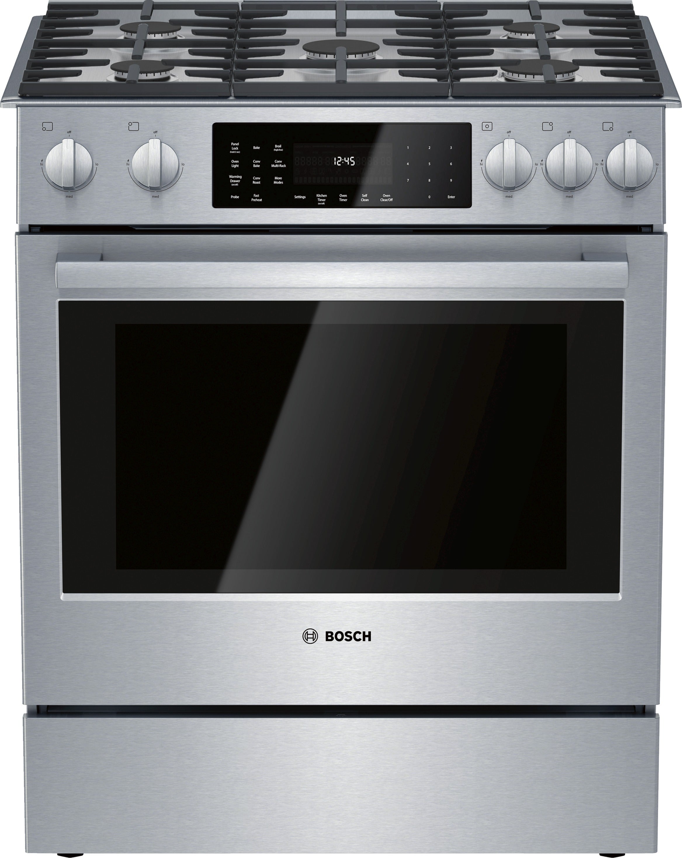 Bosch 30-Inch Stainless Steel Dual Fuel Slide-In Range HDI8056C - Professional Gas & Electric Oven for Home Chefs & Modern Kitchens