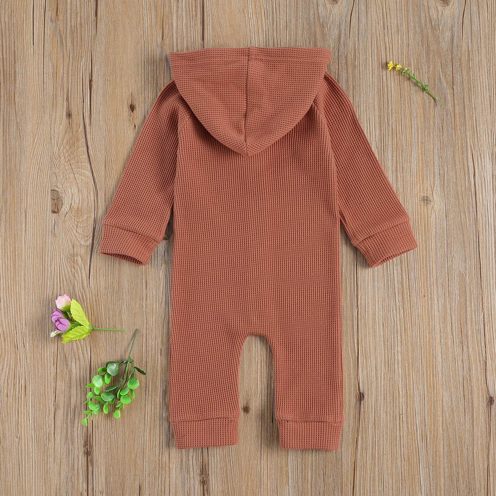 Kuriozud Unisex Baby Hoodie Romper - Long Sleeve One-Piece Waffle Outfit for Newborn Boys & Girls | Perfect for Playtime, Photo Shoots & Cozy Winter Outings