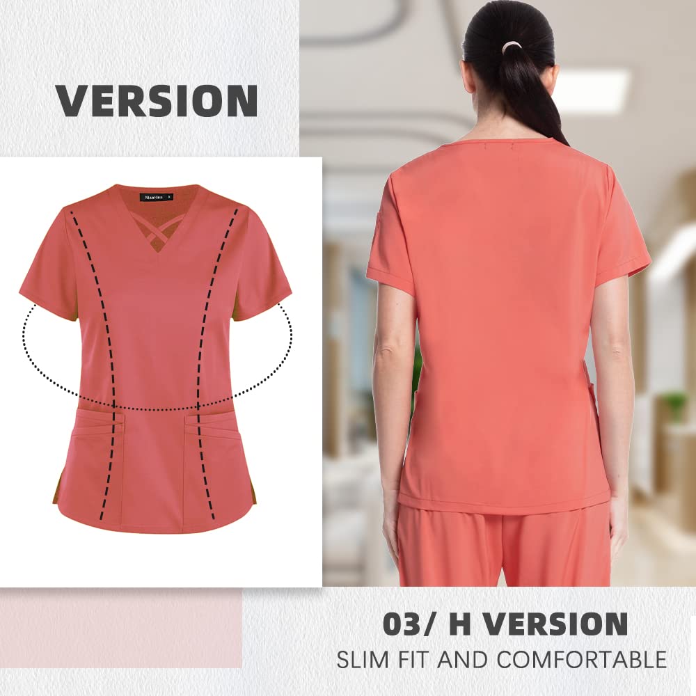 Niaahinn Women's V-Neck Scrub Top with Functional Pockets - Comfortable Medical Uniform for Nurses & Doctors | Perfect for Hospital Shifts, Clinical Work & Healthcare Professionals