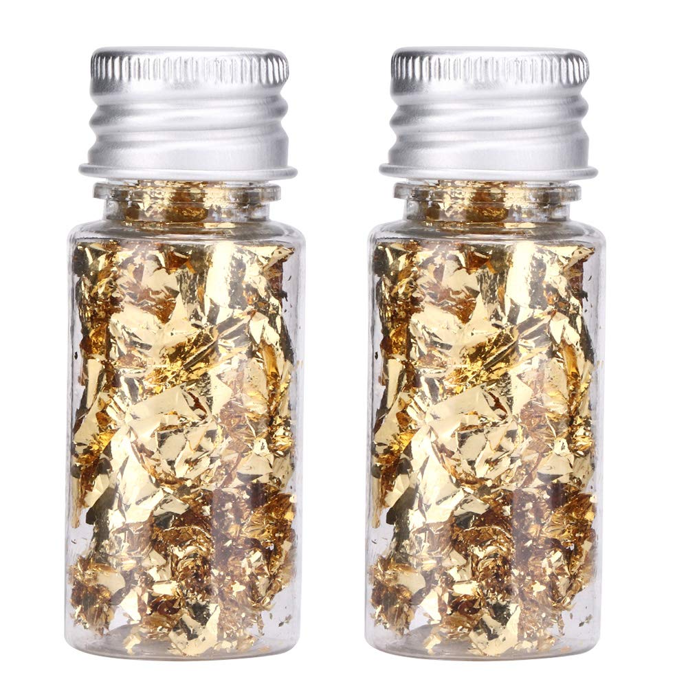 Premium 24K Gold Foil Flakes - 2 Pack Edible Imitation Gold Leaf for Jewelry Making, Resin Art, Nail Design, Cake & Dessert Decoration - Perfect for DIY Crafts, Wedding Cake Toppers & Luxury Gift Packaging