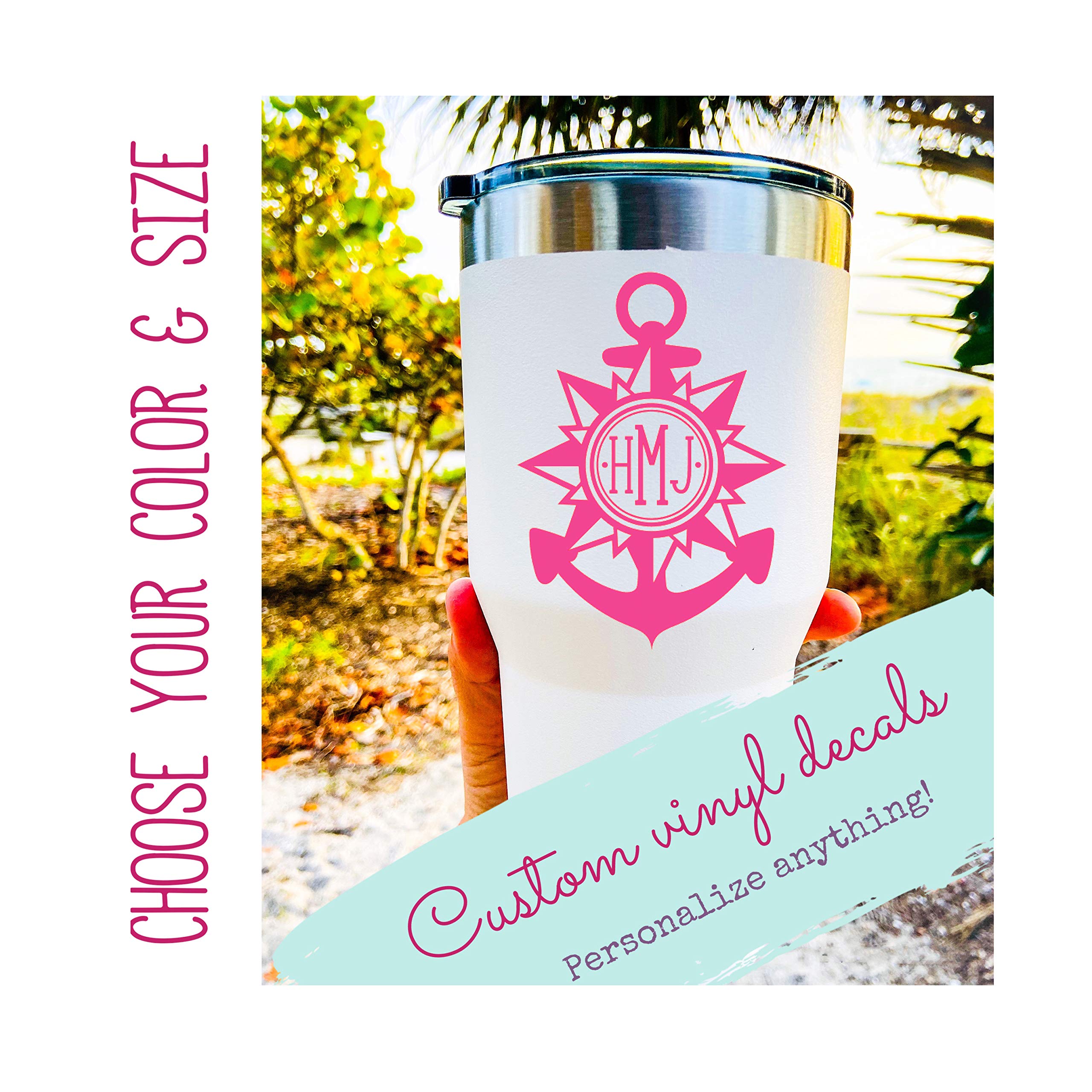 Personalized Nautical Compass Anchor Vinyl Decal - Custom Monogram Bumper Sticker for Tumblers, Laptops, Car Windows - Perfect for Travel Lovers & Boat Enthusiasts