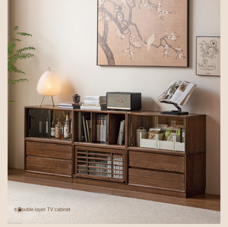 Premium Black Walnut Solid Wood Modular Bookcase - Customizable Storage Shelf for Home Office, Living Room & Library Organization