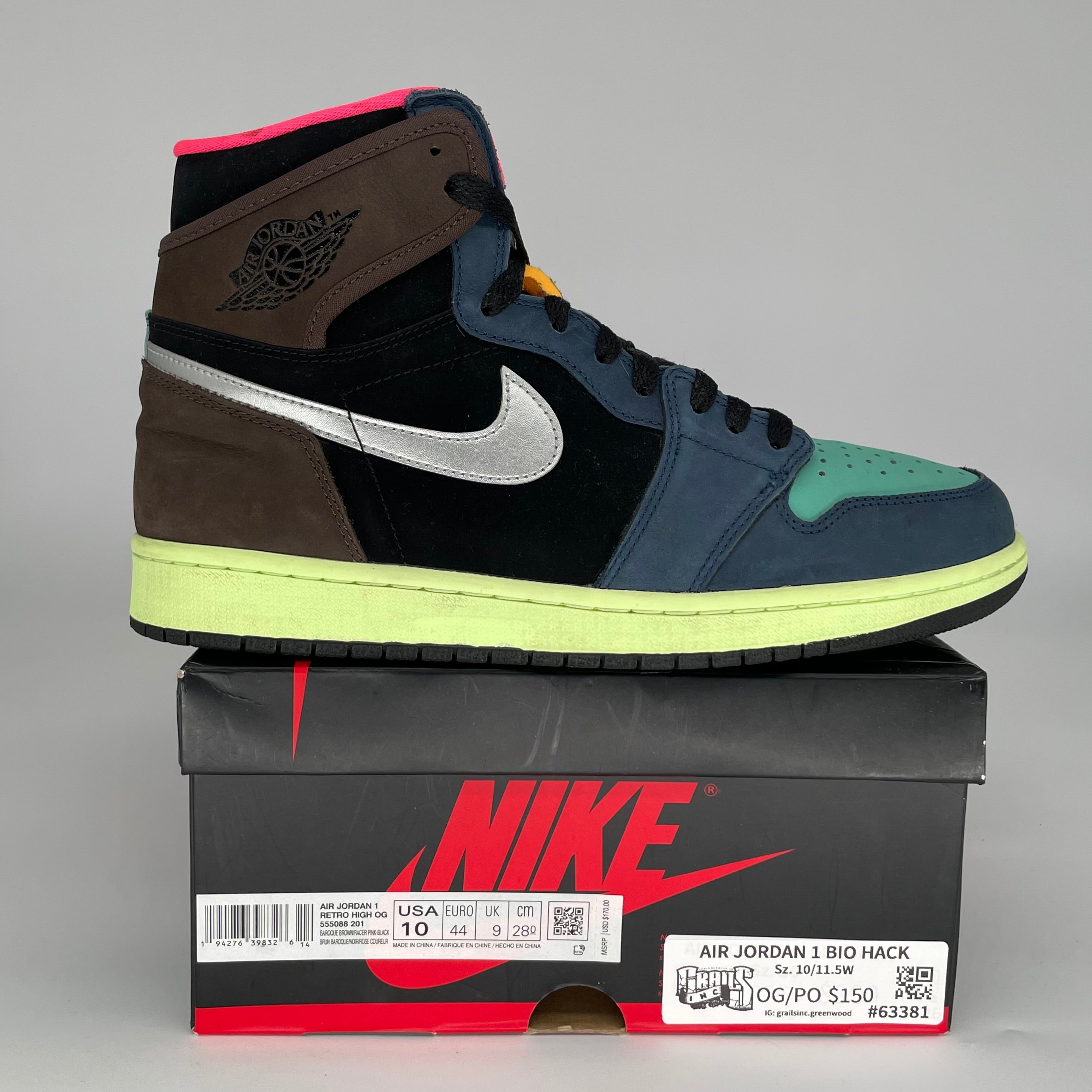AIR JORDAN 1 BIO HACK Sneakers Men's Size 10 - 555088-201 Retro High OG Basketball Shoes for Streetwear & Casual Outfits