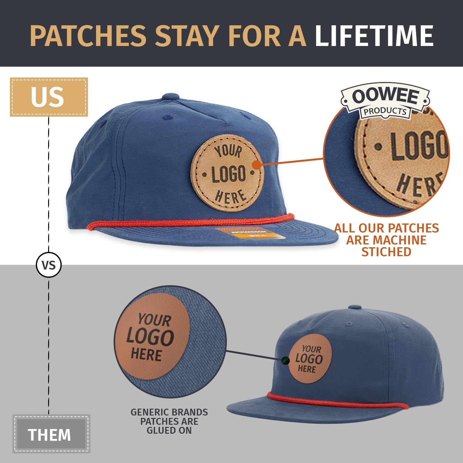 Custom Trucker Hats for Men - Personalized Dad Gifts with Leather Patch | Richardson 256 Rope Snapback Hat | Laser Engraved & Machine-Stitched Adjustable Cap (1-Pack, Blue) | Perfect for Outdoor Activities, Father's Day Gifts & Casual Wear