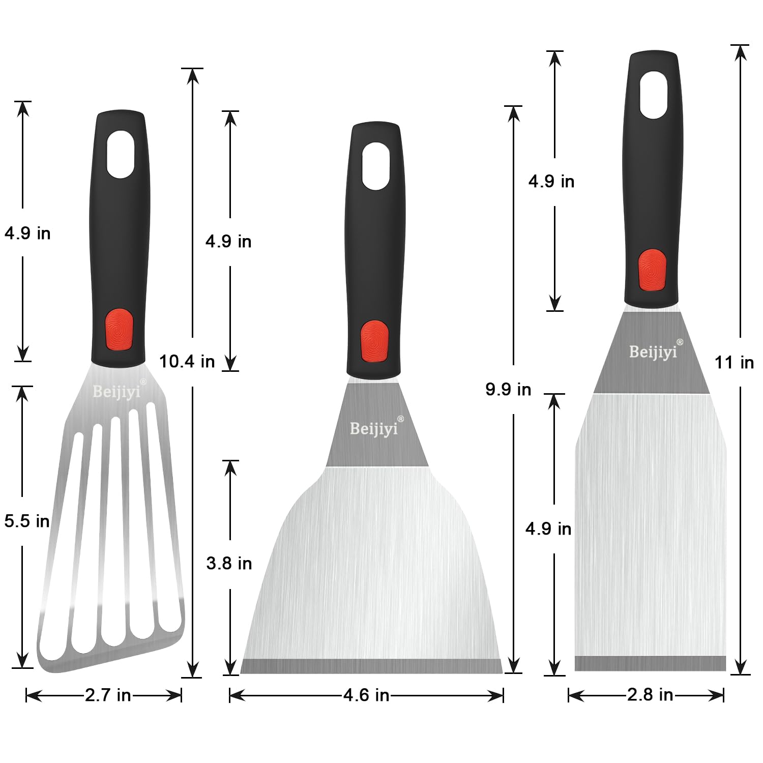Premium Stainless Steel Spatula Set - Heavy Duty Metal Turner for Cast Iron Skillet & Griddle with Heat-Resistant Silicone Handle - Perfect for Pancakes, Burgers, Eggs & Fish - Ideal for Grilling, Flipping & Cooking in Kitchen, Camping & Outdoor BBQ