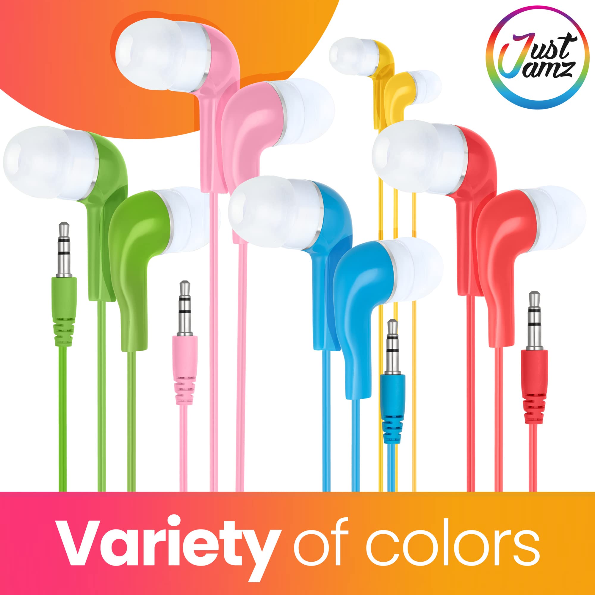 100 Pack Bulk Colorful Wired Earbuds with 3.5mm Jack - Disposable Headphones for Classroom, School & Student Use - Multipack Economy Earphones for Kids - Perfect for Online Learning, Testing Centers & Travel