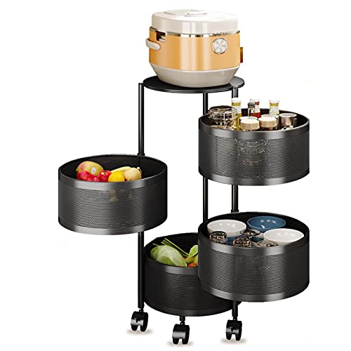 360-Degree Rotating Kitchen Storage Rack - Multi-Layer Circular Vegetable Basket & Closet Organizer Shelf (75cm×34cm, Black) for Pantry, Bathroom & Bedroom Organization