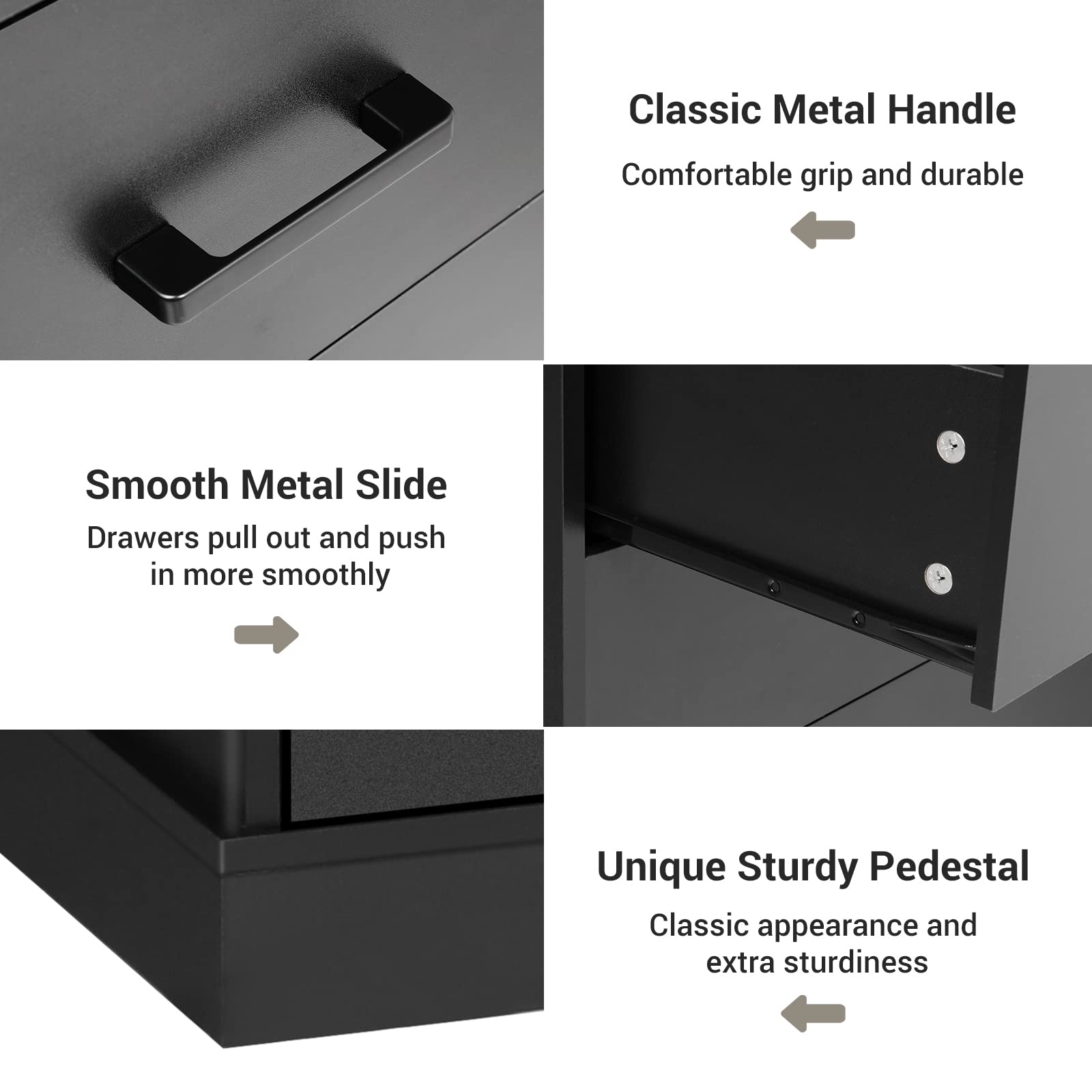 EPHEX 5-Drawer Tall Dresser for Bedroom - Modern Black Storage Tower & Clothes Organizer, Sturdy Chest of Drawers with Pedestal Base, 27.6