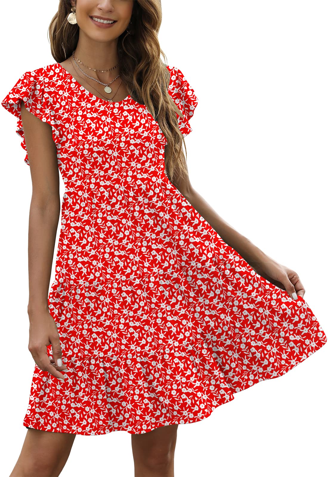Lyrur Women's Sundress - Cute Ruffle Sleeve Mini Tiered Babydoll Dress for Wedding Guest, Casual Beach & Summer Wear | Black Flowy Dress for Parties, Vacations & Outdoor Events