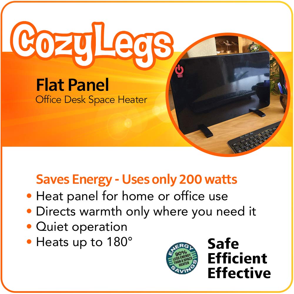 200W Portable Space Heater with Built-in Thermostat - Energy Efficient Flat Panel Heater for Home & Office (19x13x5/8 Inches, 5 lbs, Black) | Perfect for Bedrooms, Small Rooms & Workspaces