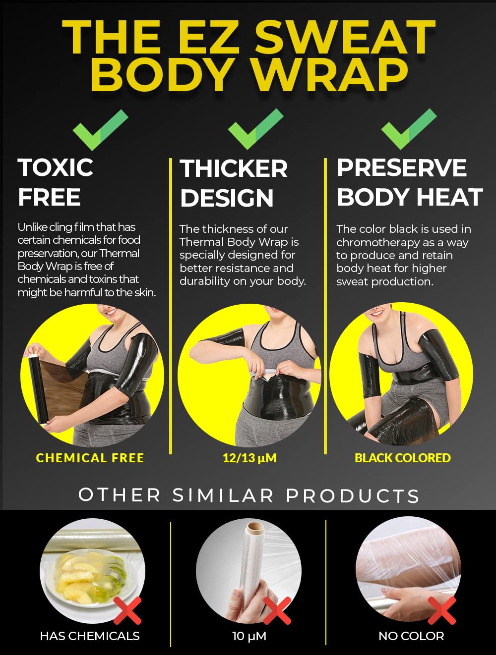 Tecnomed Black Osmotic Plastic Body Wrap - Slimming Waist Trainer for Workout & Sweat Enhancement - Ideal for Gym, Weight Loss & Postpartum Recovery
