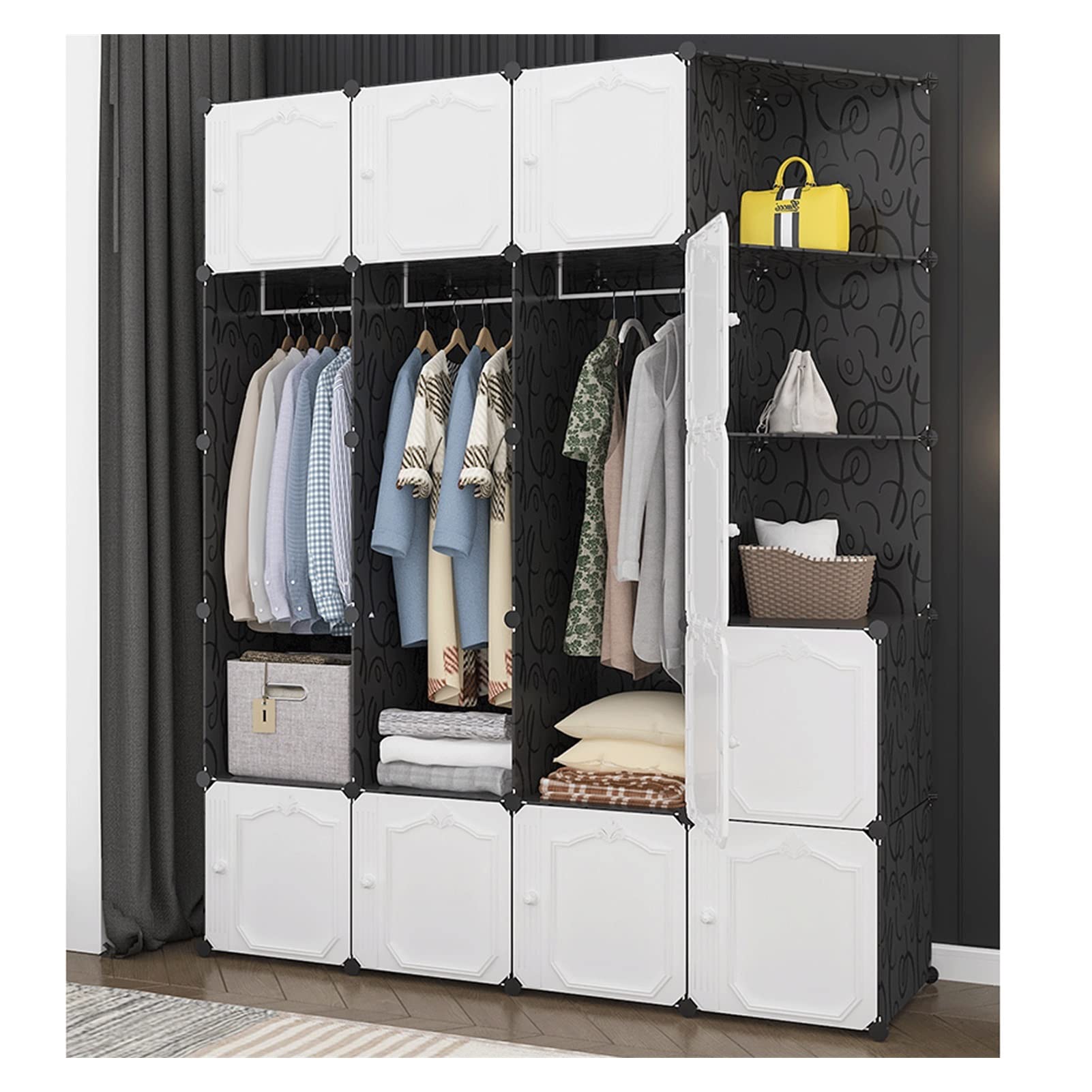 TOMYEUS Modular Plastic Wardrobe Closet - Portable Storage Cabinet with Cube Shelves for Bedroom, Closet Organizer & Clothes Storage - Perfect for Small Spaces, Dorm Rooms, and Apartments
