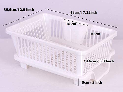 Theodore 3-in-1 Large Plastic Kitchen Sink Drainer & Drying Rack with Tray - Durable Dish Organizer for Washing, Draining and Storage - Perfect for Small Kitchens, Apartments and RVs (White)