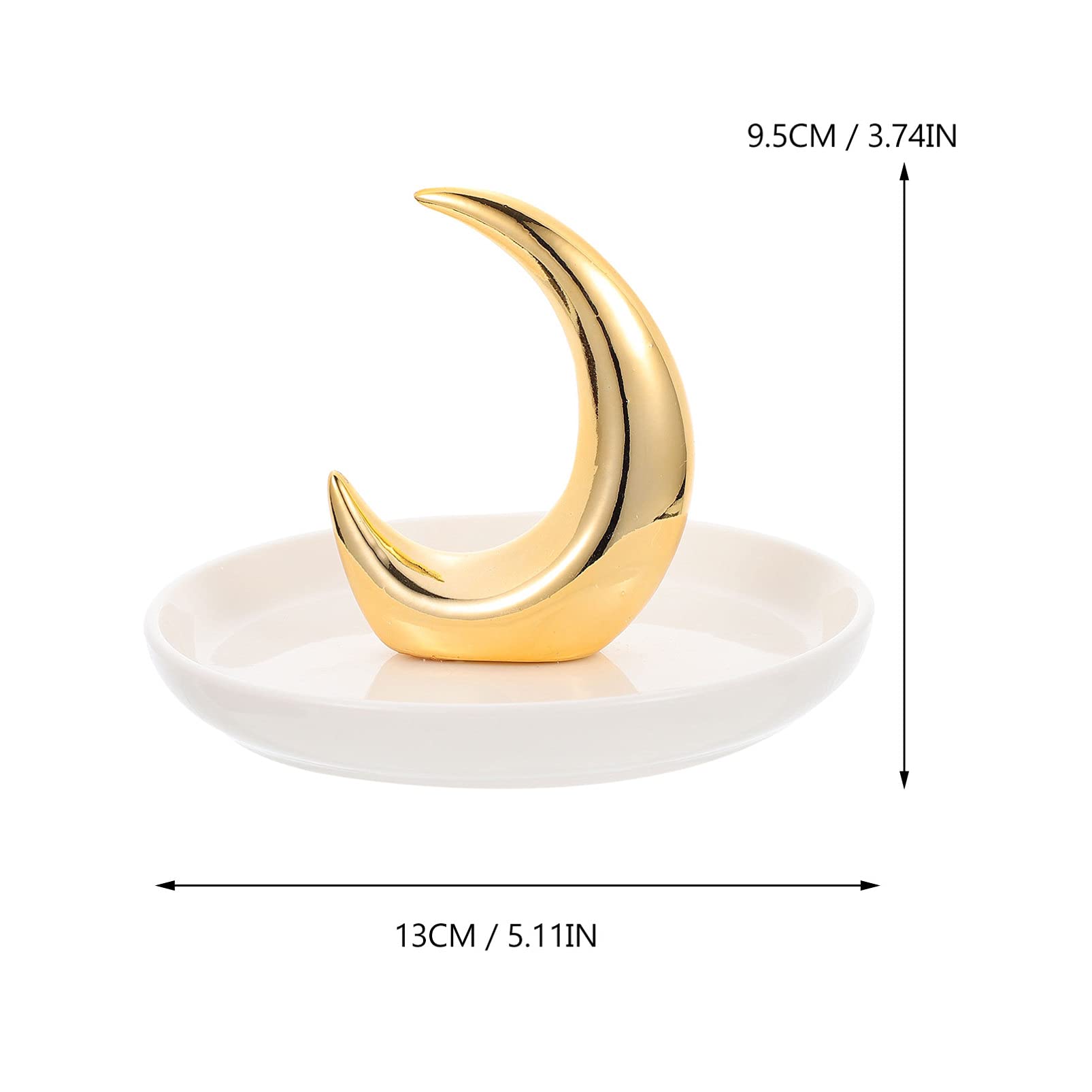 Yardwe Ceramic Jewelry Tray - Moon Shaped Ring Holder & Trinket Dish - Elegant Vanity Organizer for Rings, Earrings, Necklaces - Perfect for Dresser, Bathroom Counter & Gift Giving - White