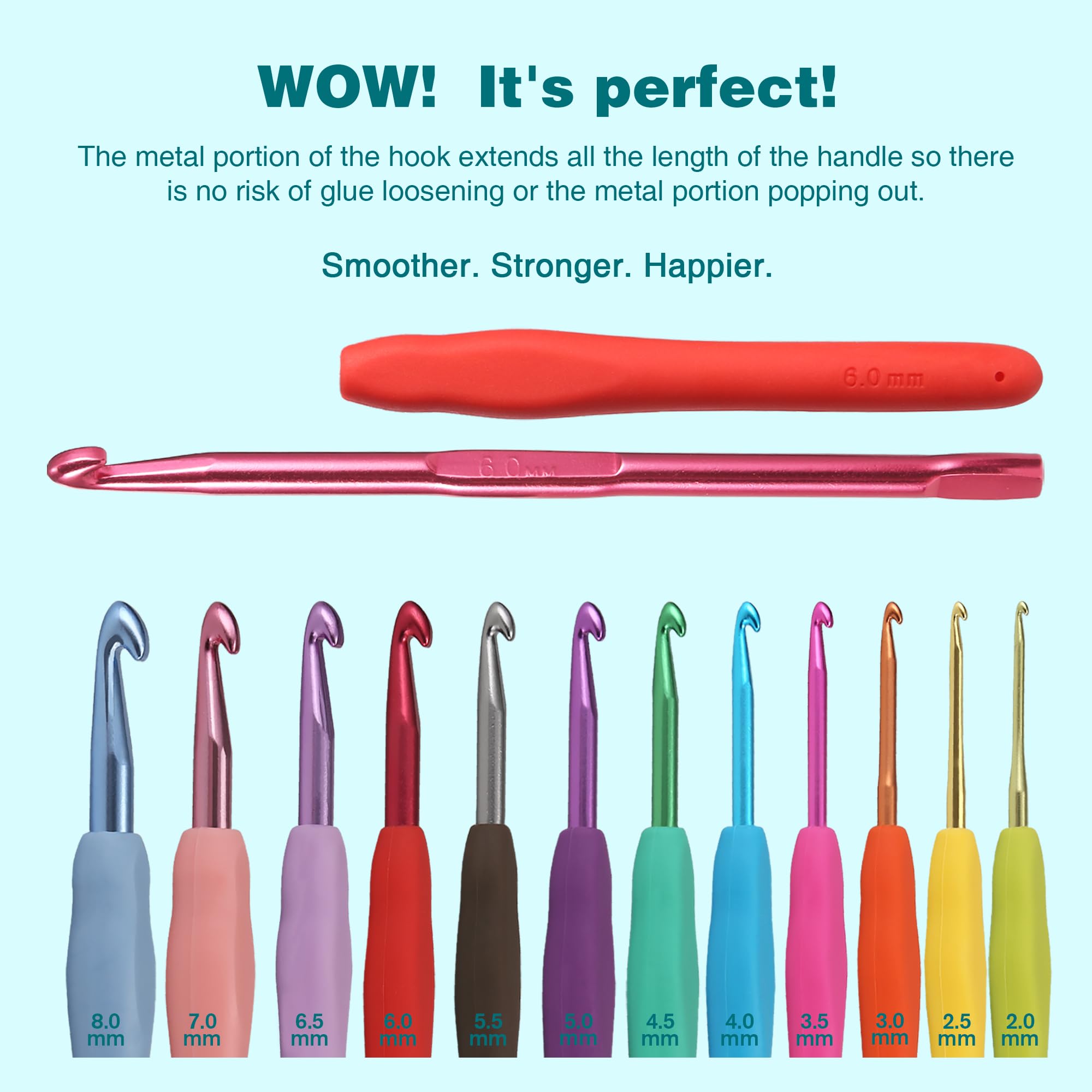 YOJOB Ergonomic Crochet Hooks Set (12 Sizes 2.0mm-8.0mm) - Soft Grip Knitting Needles with Case & Accessories for Yarn Crafts, DIY Projects & Crochet Beginners | Perfect for Blankets, Scarves & Amigurumi