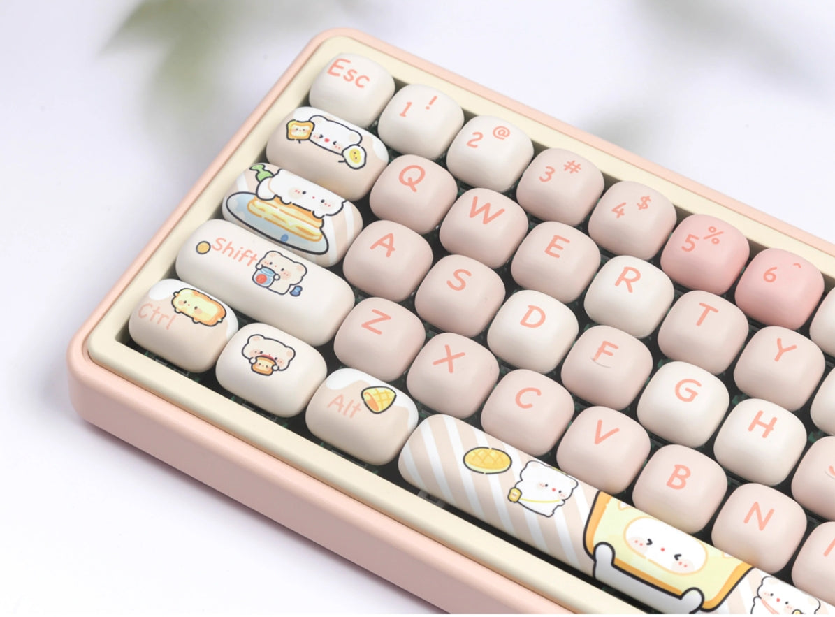 Premium Custom Bread Bear Rounded Keycaps - MOG High Heat Sublimation Keycap Set for Mechanical Keyboards (Gaming, Typing, Office Use)