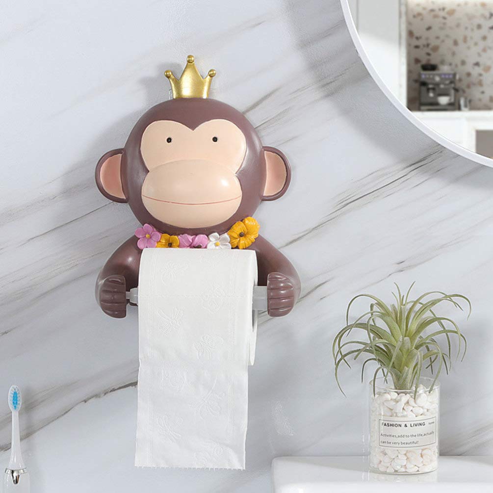 Monkey Roll Paper Holder - Retractable Wall-Mounted Tissue Dispenser for Bathroom, No Drill Resin Toilet Paper Stand with Decorative Monkey Figure - Perfect for Home, Office, and RV Use
