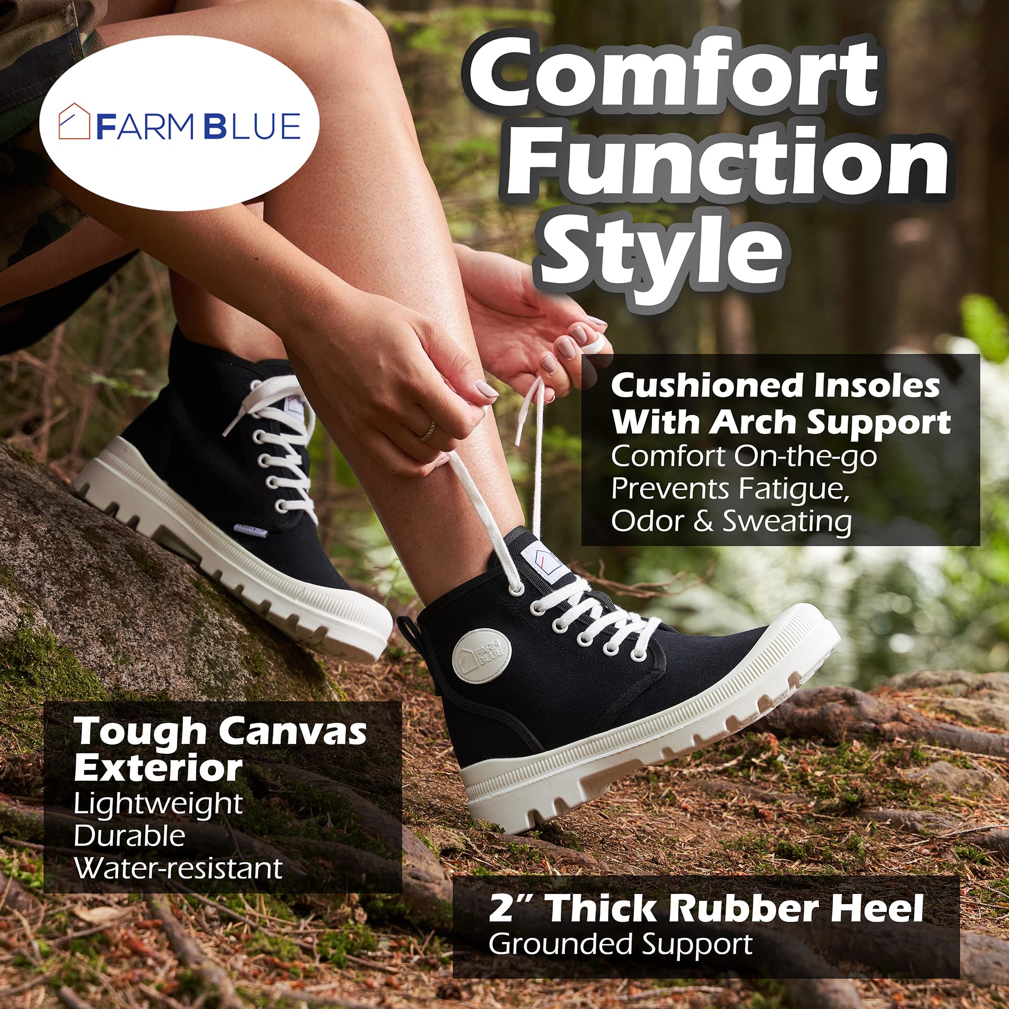Farm Blue Men's Ranger Boots - Waterproof High Top Hiking Shoes for Men with Orthotic Support - Durable Canvas Tactical Boots for Outdoor, Work & Casual Wear - Perfect for Hiking, Construction & Everyday Use