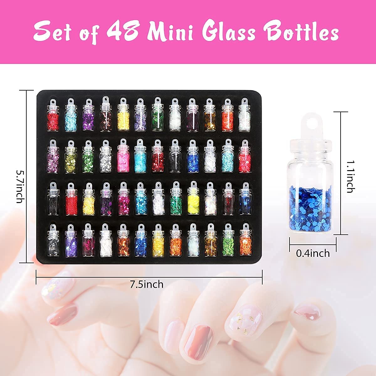 Professional 190-Piece Nail Art Kit with 100 Nails, 15 Brushes, 5 Dotting Tools, 48 Glitter Bottles, 10 Tapes, 2 Glues & 10 Guide Stickers – DIY Manicure Set for Home Salon, Party & Gift Giving