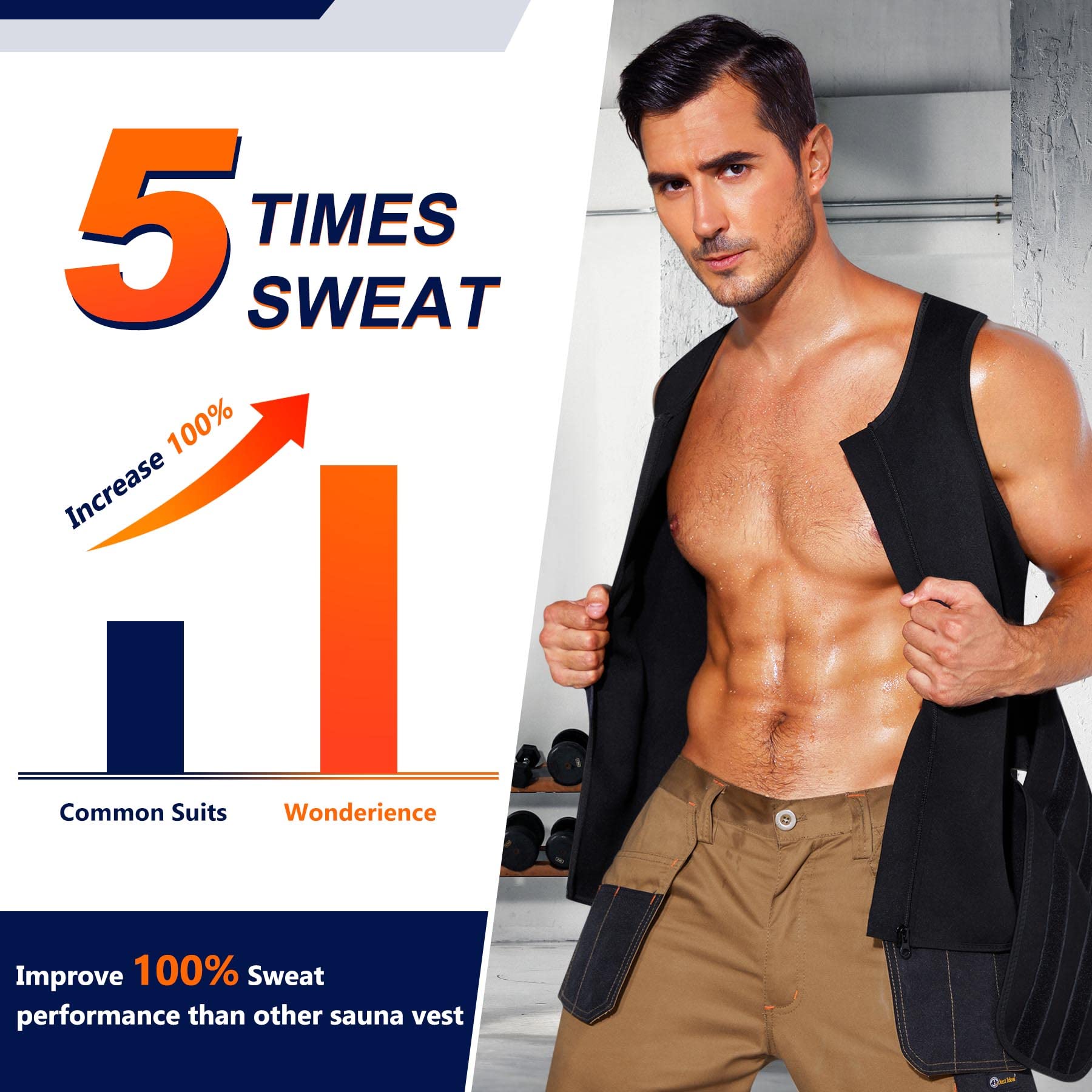 Wonderience Men's Sauna Suit with Adjustable Waist Trimmer Belt - Neoprene Sweat Vest for Weight Loss & Detox - Perfect for Workouts, Sauna Sessions & Fitness Training