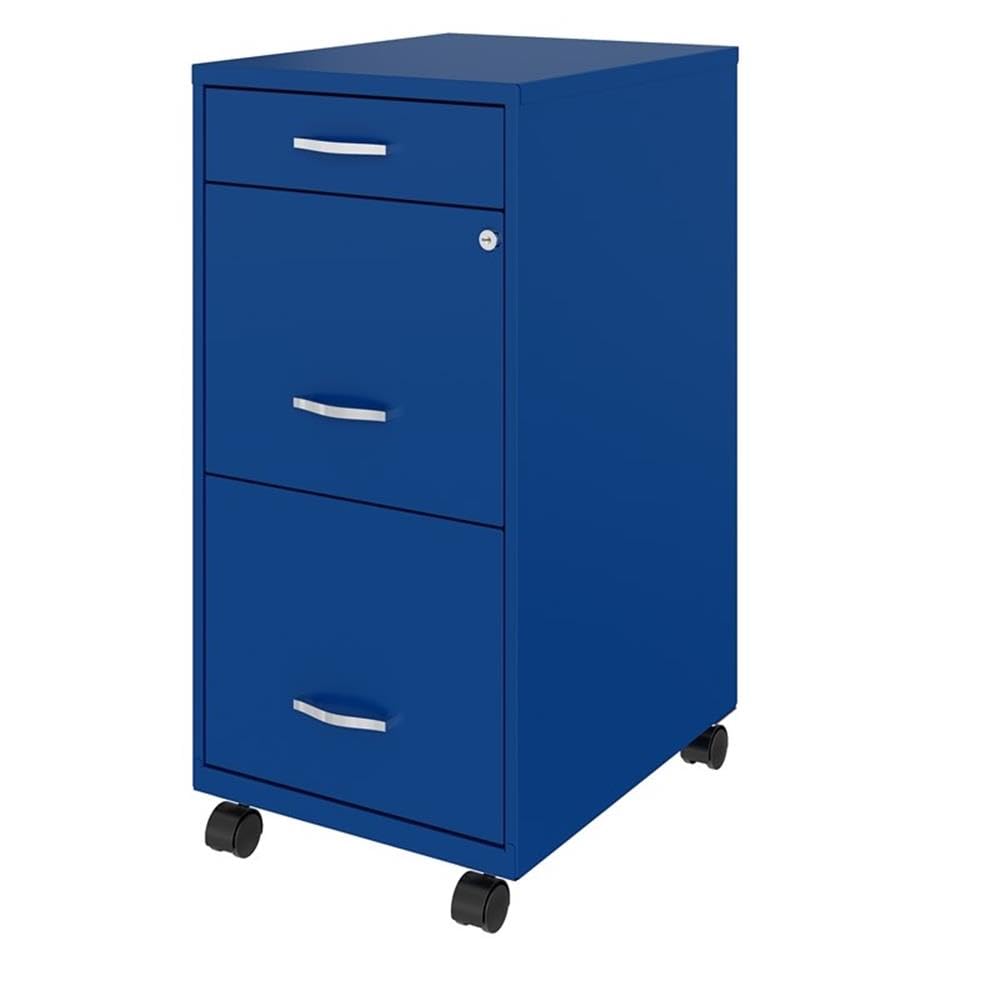 Home Square 3-Drawer Mobile Metal Filing Cabinet Set - Blue (Set of 2) | Office Storage Solution for Documents & Files | Perfect for Home Office, Small Business & Workspace Organization