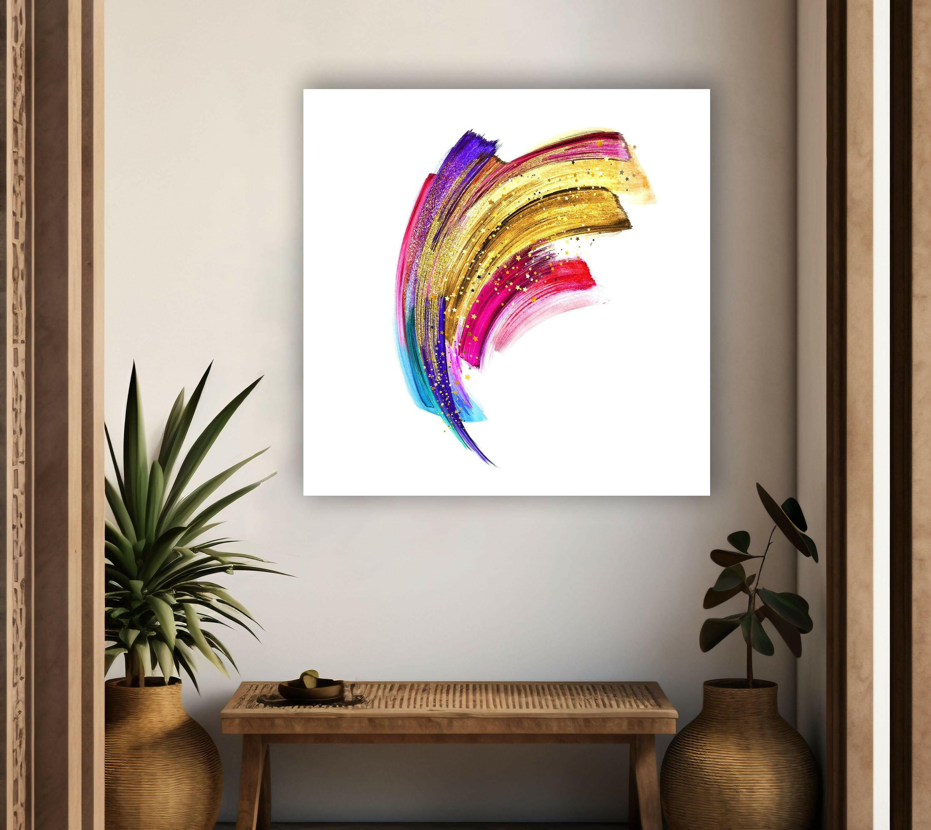 Vibrant Golden Abstract Glass Wall Art - Modern Home Decor for Living Room, Bedroom & Office | Handmade Glass Painting for Stylish Interior Design