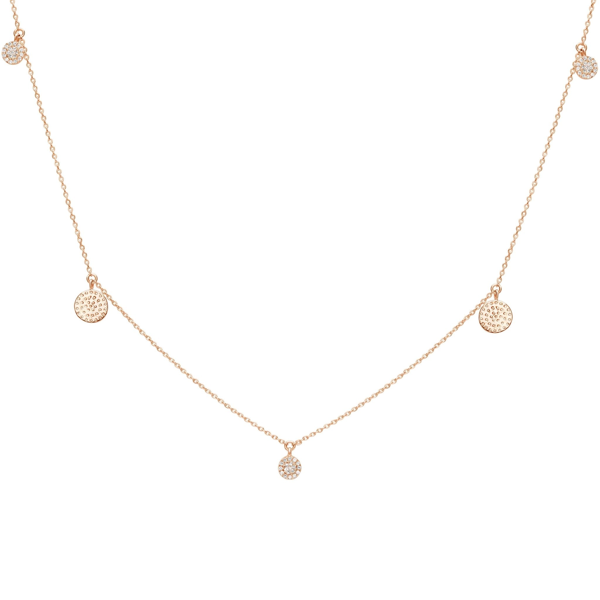 14K Solid Rose Gold Diamond Station Chain Necklace for Women - Elegant Layering Piece for Everyday Wear, Special Occasions & Gift Giving