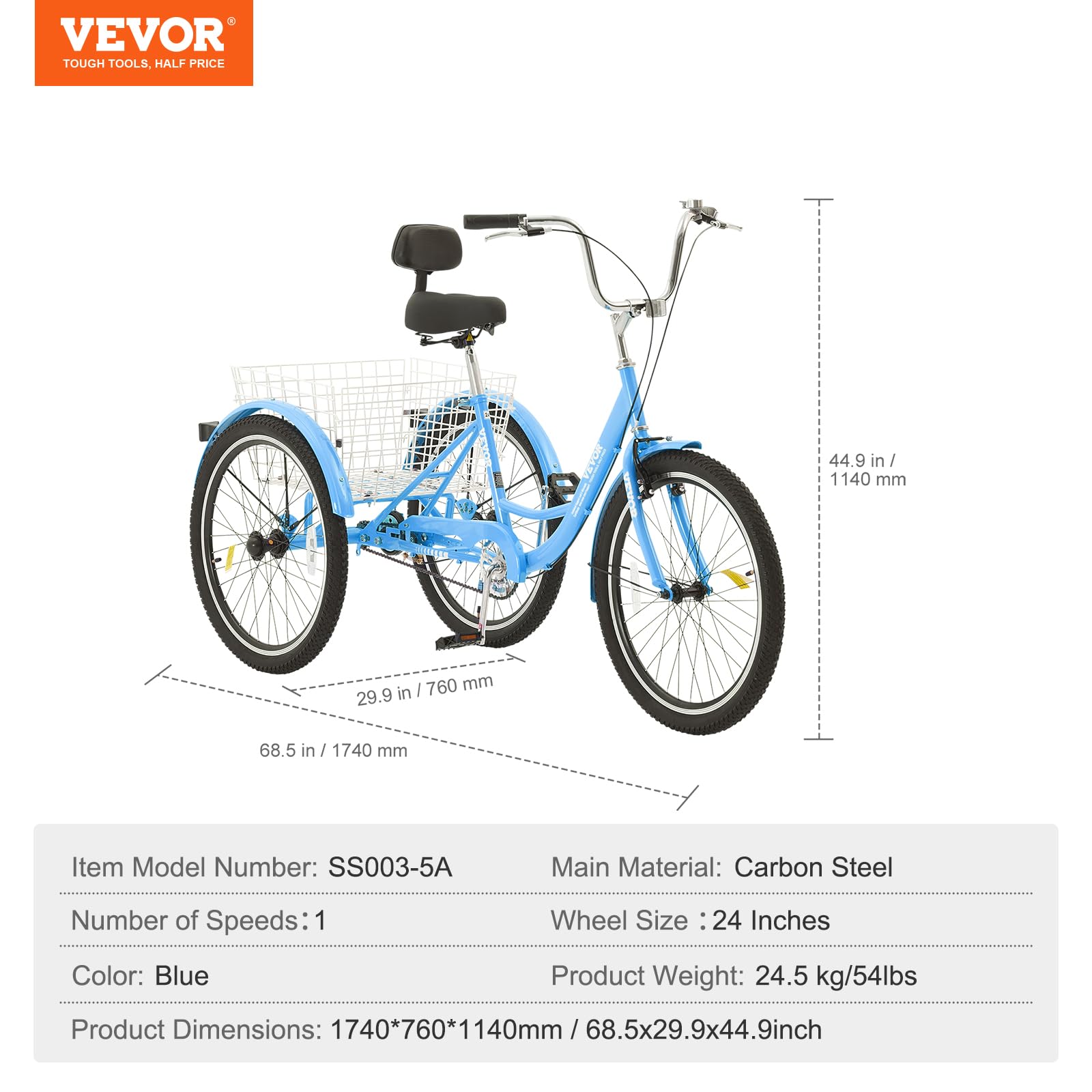 VEVOR Adult Tricycle Bike - 3-Wheel Bicycle for Seniors & Adults - Comfortable & Stable Ride for Exercise, Shopping & Leisure - Perfect for Outdoor Activities, Commuting & Recreation
