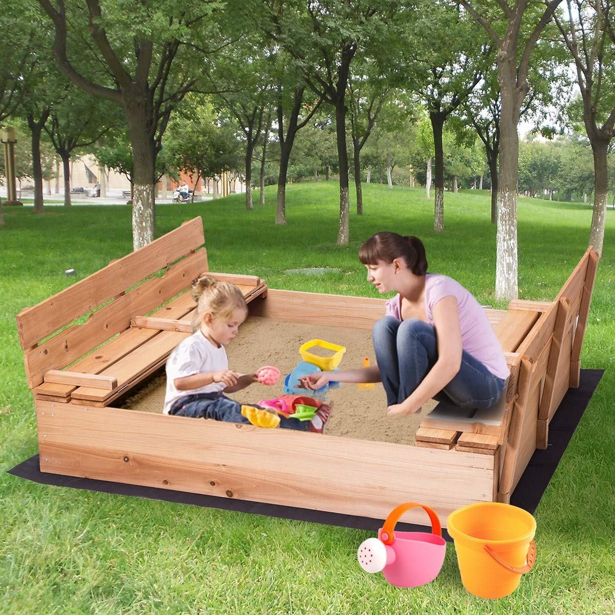 Foldable Retractable Sandbox with Bench Seat for Kids - Outdoor Play Sand Box for Children's Backyard, Beach & Park Fun - Durable Kids Sandpit for Creative Play & Sensory Development
