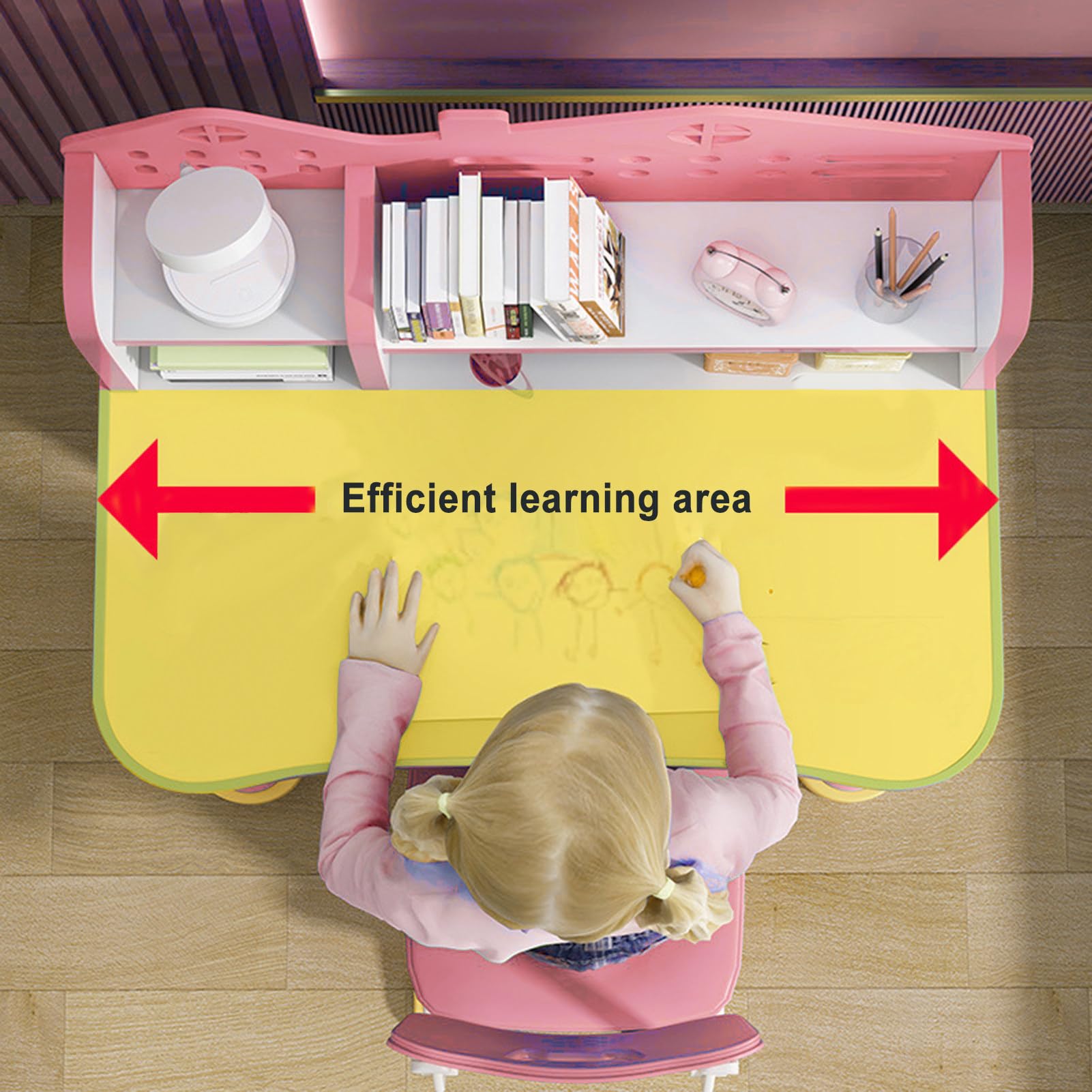 Adjustable Kids Study Desk and Chair Set with Castle Backboard - Widened Desktop & Bookstand for Children's Learning & Homework - Perfect for Bedroom, Homeschooling, and Online Classes