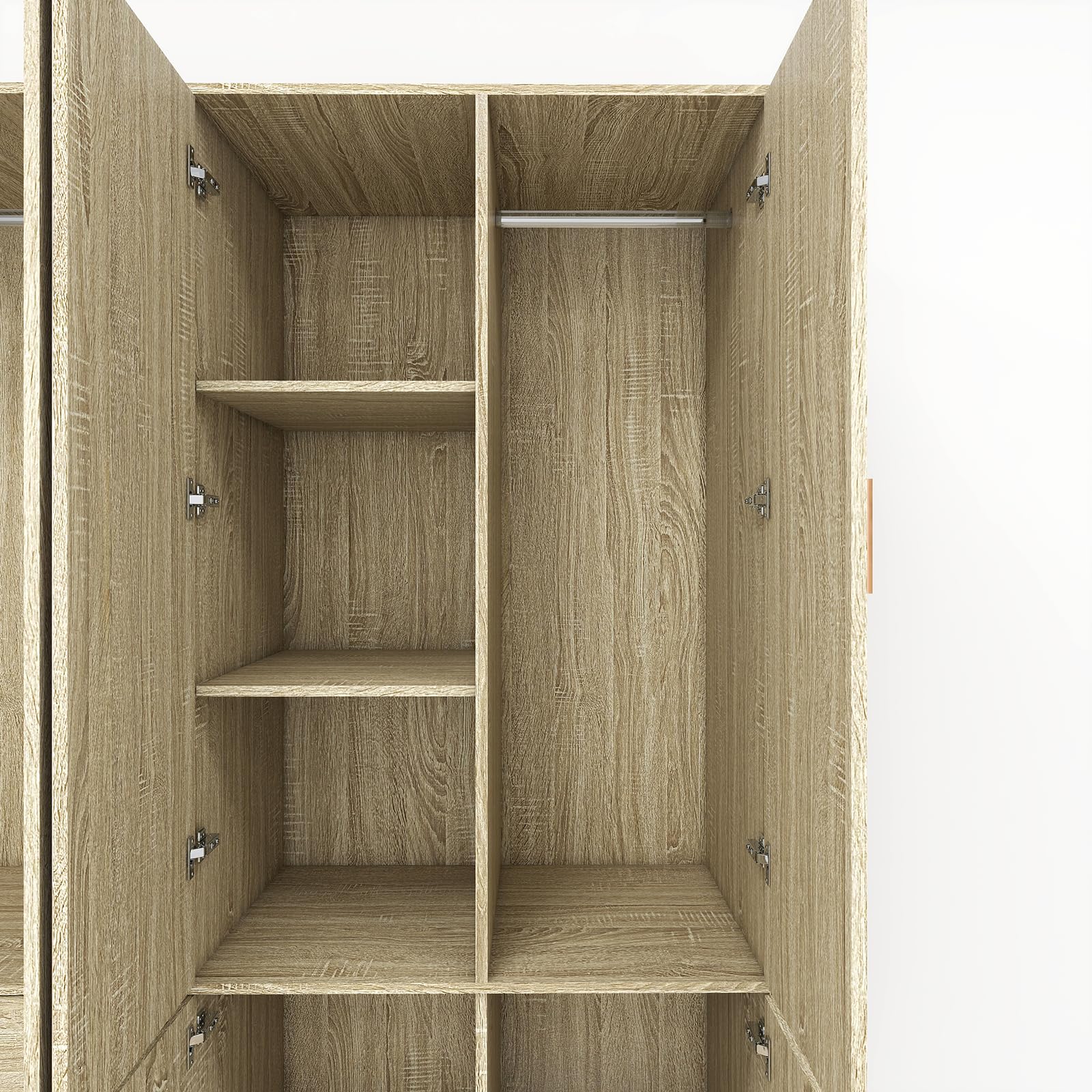 Solid Wood Freestanding Wardrobe Closet with 4 Doors, 2 Drawers & Shelves - Spacious Bedroom Storage Cabinet with 2 Hanging Rods for Clothes Organization | Perfect for Master Bedroom, Guest Room or Dormitory Storage Solution