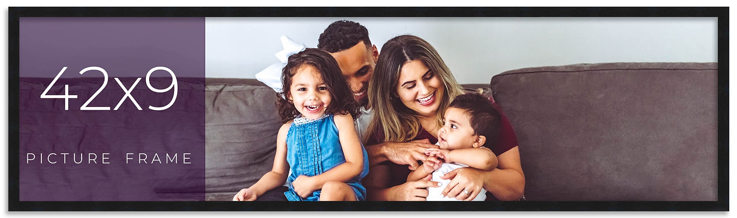 Noir Classique 42x9 Black Wood Picture Frame with UV Acrylic, Foam Board Backing & Hanging Hardware - Perfect for Wall Art, Home Decor, and Photo Displays