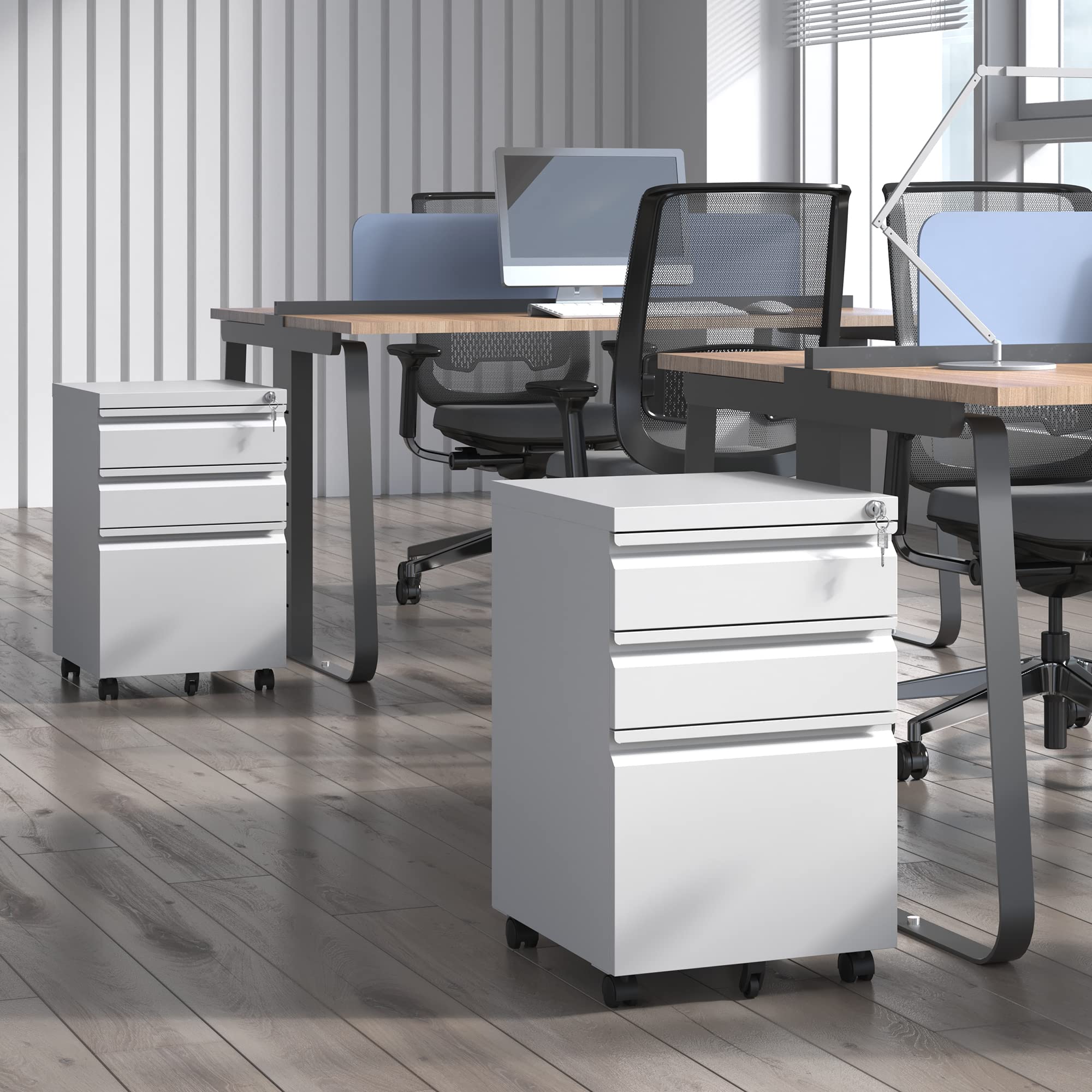 3 Drawer Mobile File Cabinet with Lock & Wheels - Metal Under Desk Rolling Storage for Legal/Letter Hanging Folders - Fully Assembled White Office Organizer for Home, Business & School Use