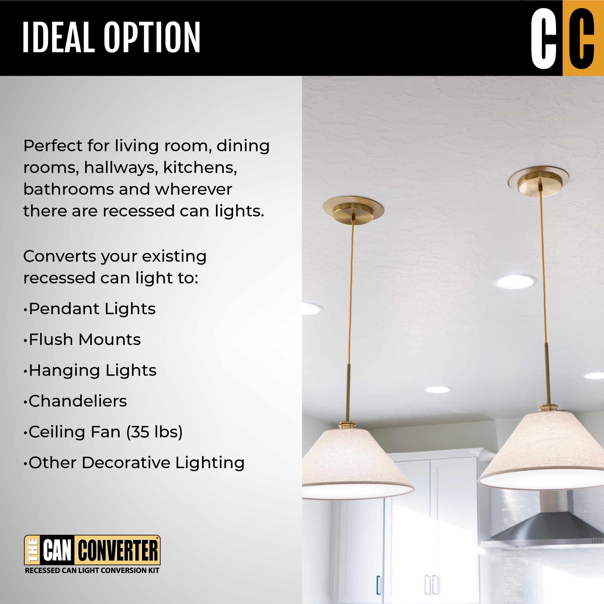 R56 Recessed Can Light Conversion Kit - Steel Ceiling Fixture for Pendant, Hanging Lights & Ceiling Fans - 7¾
