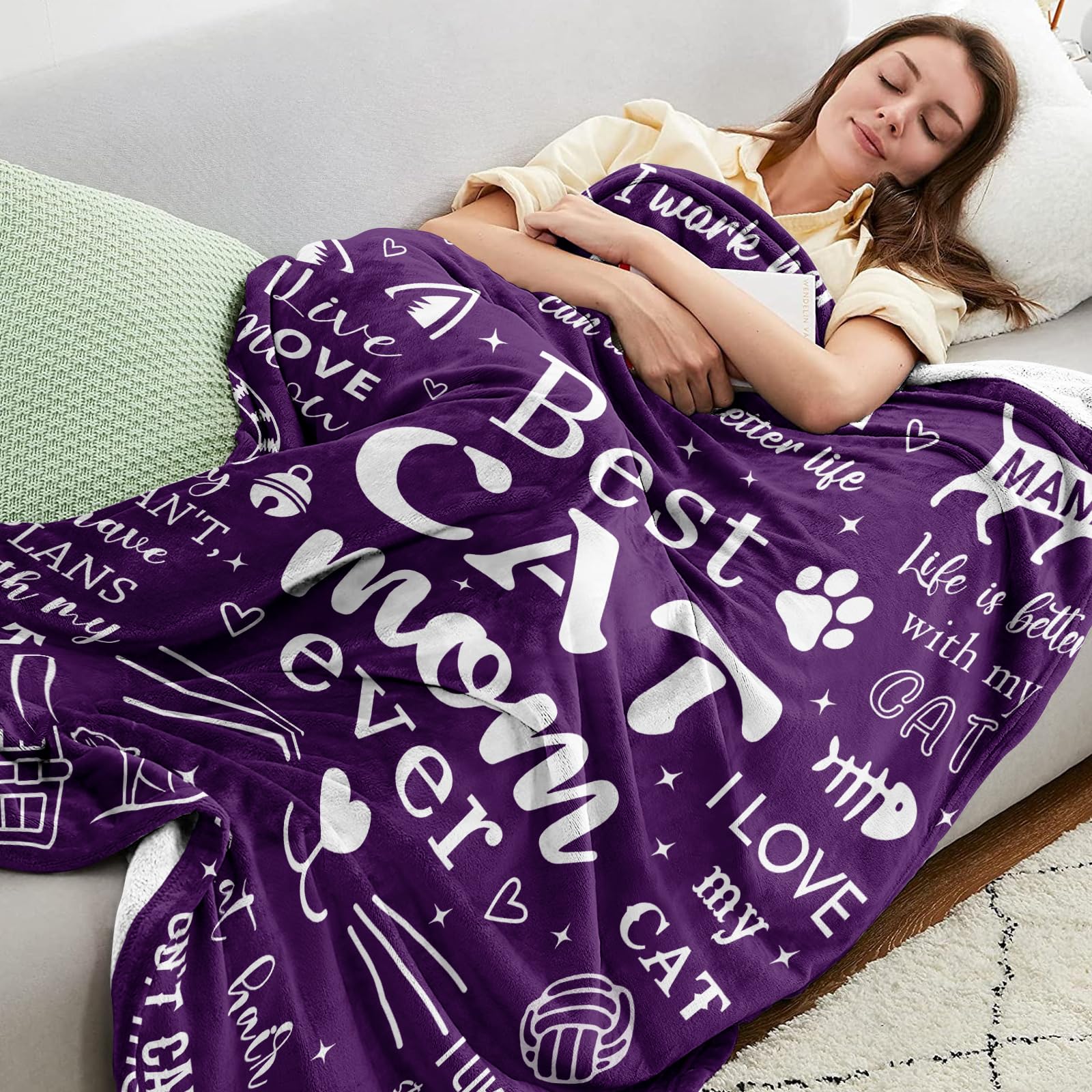 Soft Mosslink Cat Mom Blanket 60