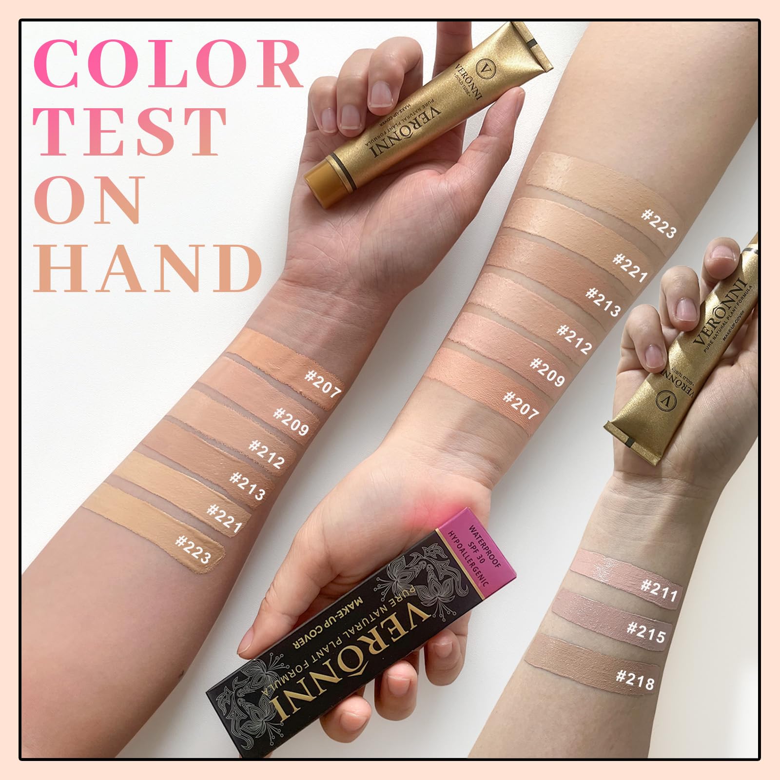 VERONNI Full Coverage Concealer Makeup - Waterproof Foundation with SPF 30 for Scars, Dark Circles & Blemishes - 1.1OZ/30g (Shade 211) - Perfect for Daily Wear, Photo Shoots & Special Occasions