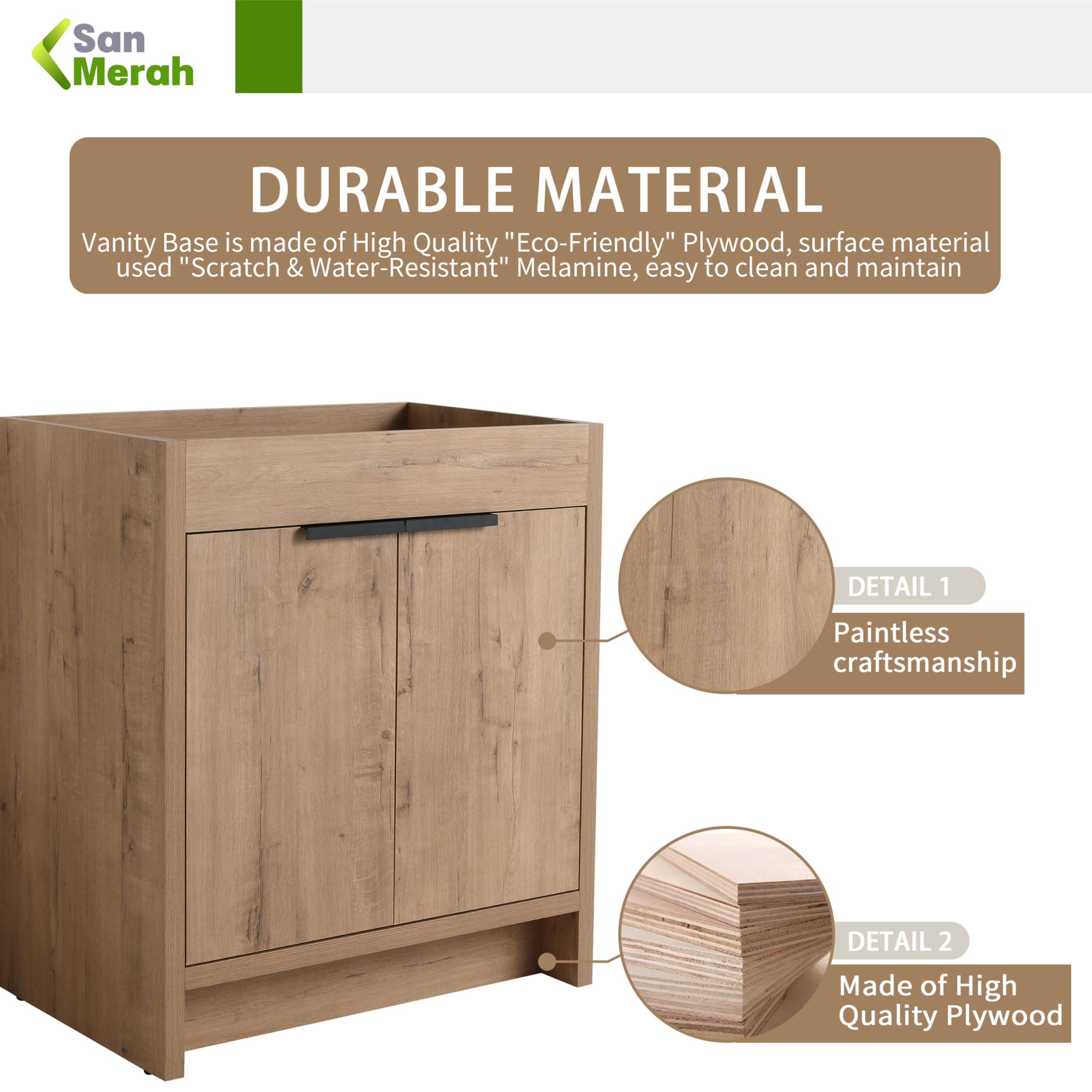 30 Inch Freestanding Bathroom Vanity with Ceramic Sink - Soft Close Doors & Adjustable Shelf (24-IMO, 30x18) - Modern Bathroom Storage Cabinet for Small Spaces, Powder Rooms & Guest Baths