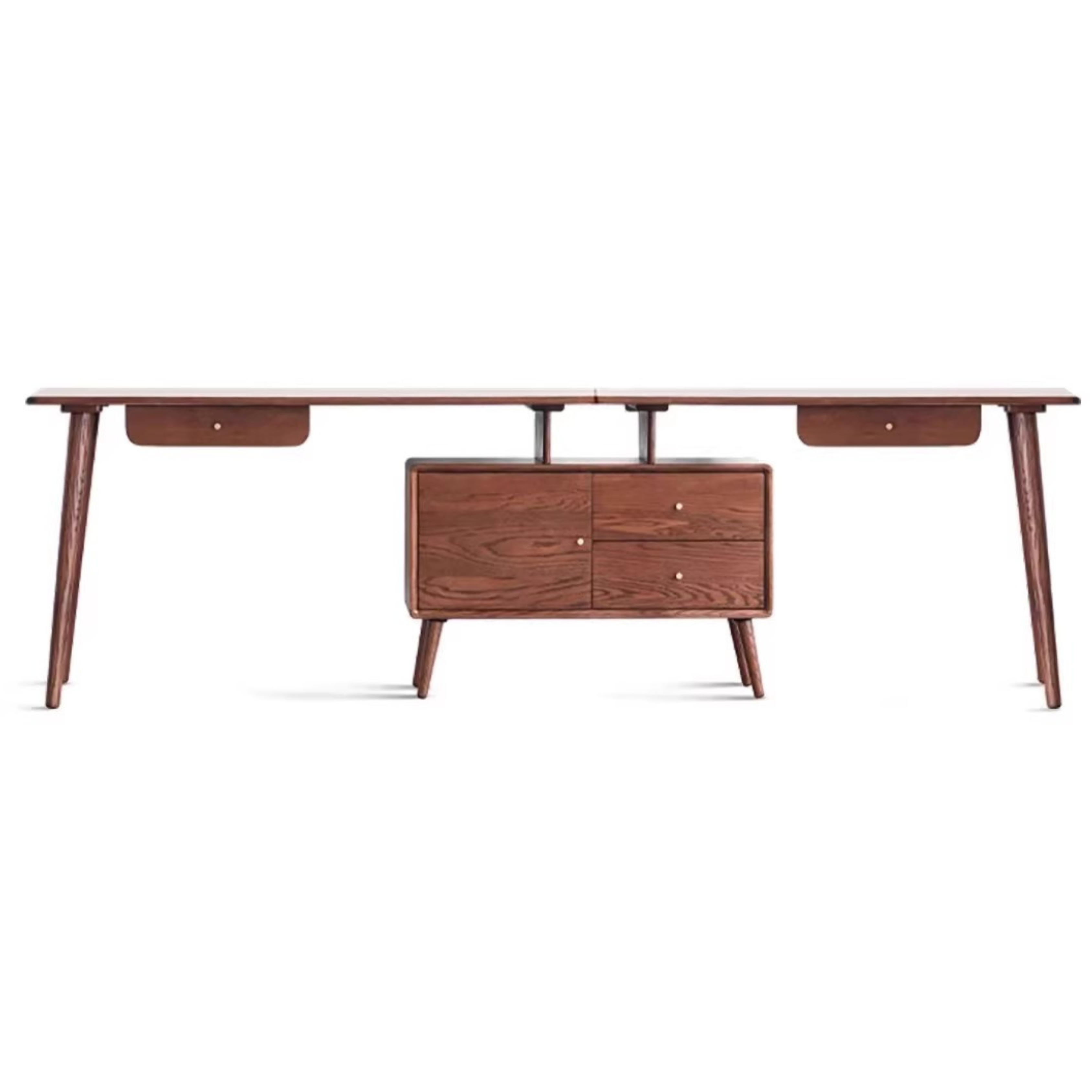 102.4-116.9x22x29.5 inch / 260-297x56x75сm / Walnut color / telescopic desk + 1.4m telescopic desk + 0.9m cabinet