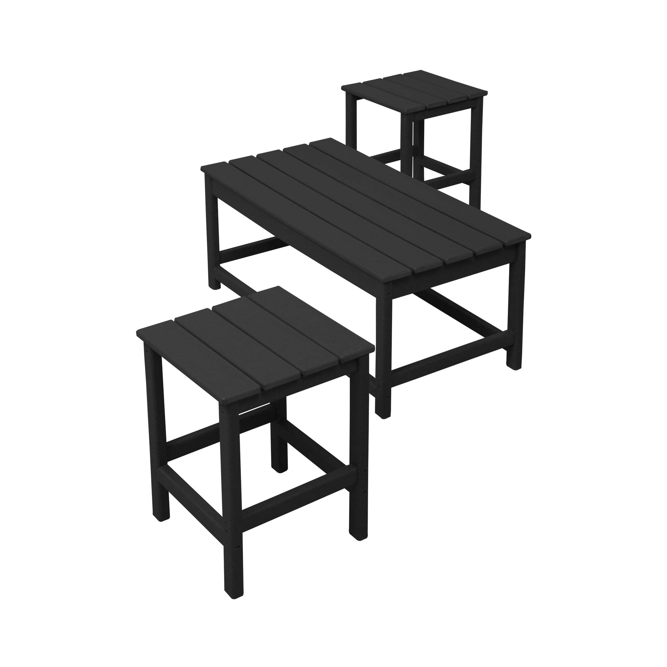 **WO Home Furniture 2-Piece Side Table Set with 1 Coffee Table - HDPE Weather & UV Resistant for Adirondack Chairs - Perfect for Outdoor, Patio, Backyard, Porch & Garden Use - Black**