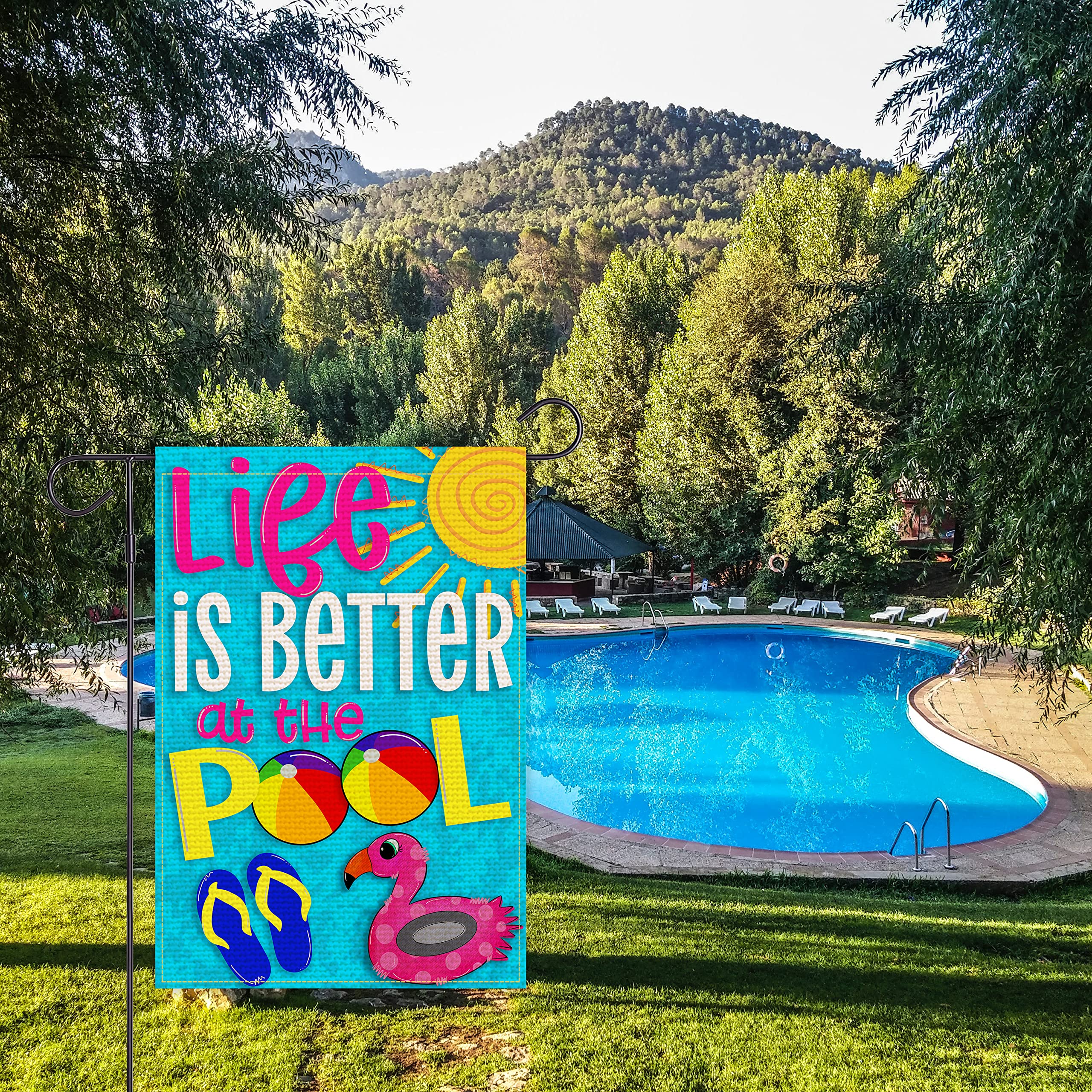 Balgardekor Double Sided Burlap Pool Garden Flag - 12.5x18 Inch Summer Outdoor Yard Decor for Home, Patio, and Backyard - Perfect for Pool Parties, Summer BBQs, and Seasonal Decoration