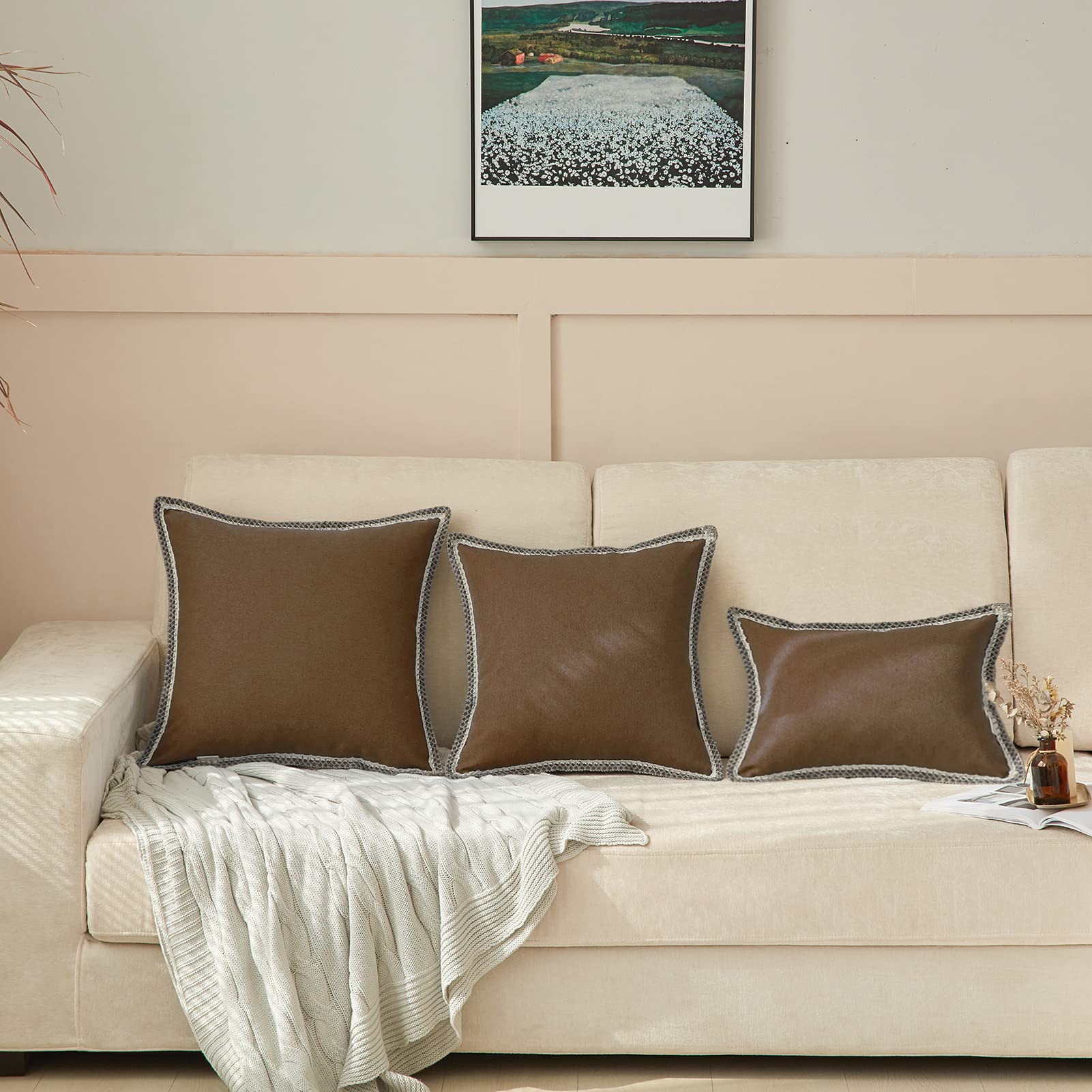 Premium Farmhouse Pillow Covers 12x20 (Pack of 2) - Faux Burlap Linen Throw Pillow Cases with Tailored Edges for Sofa, Couch & Chair - Rustic Home Decor for Living Room, Bedroom & Porch